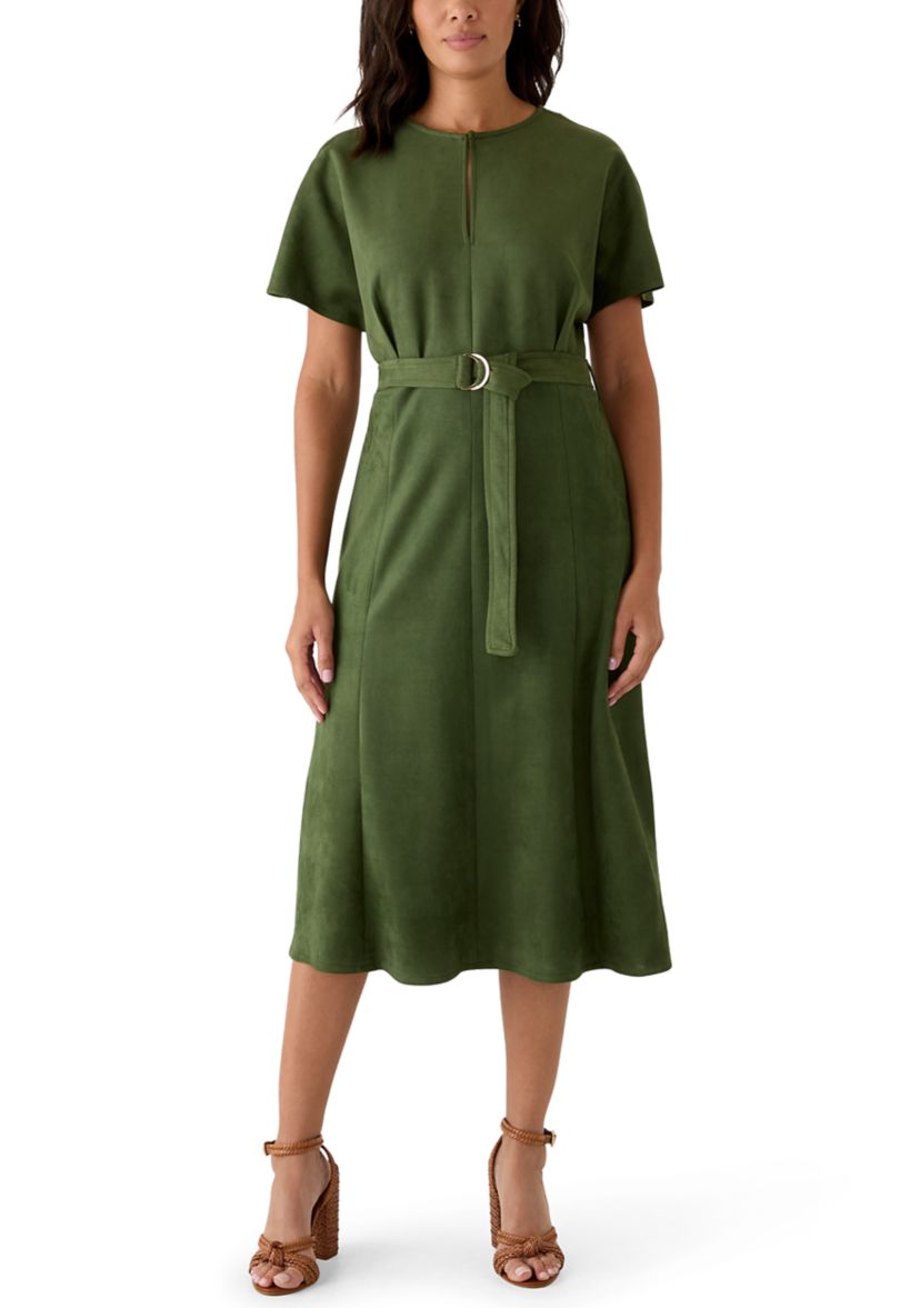 MSK Women's Short Sleeve Suede Belted Fit and Flare Dress | Belk