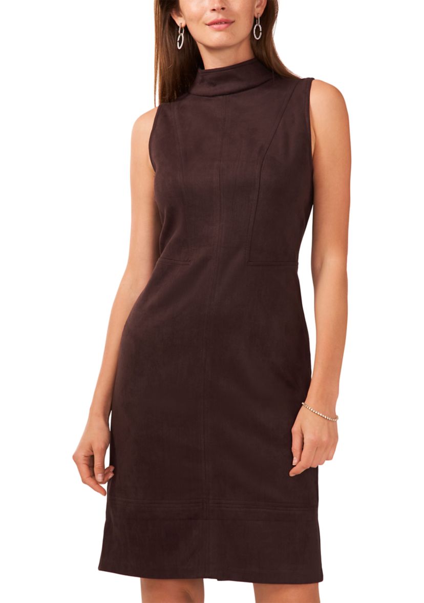 Womens Sleeveless Mock Neck Suede Slim Dress