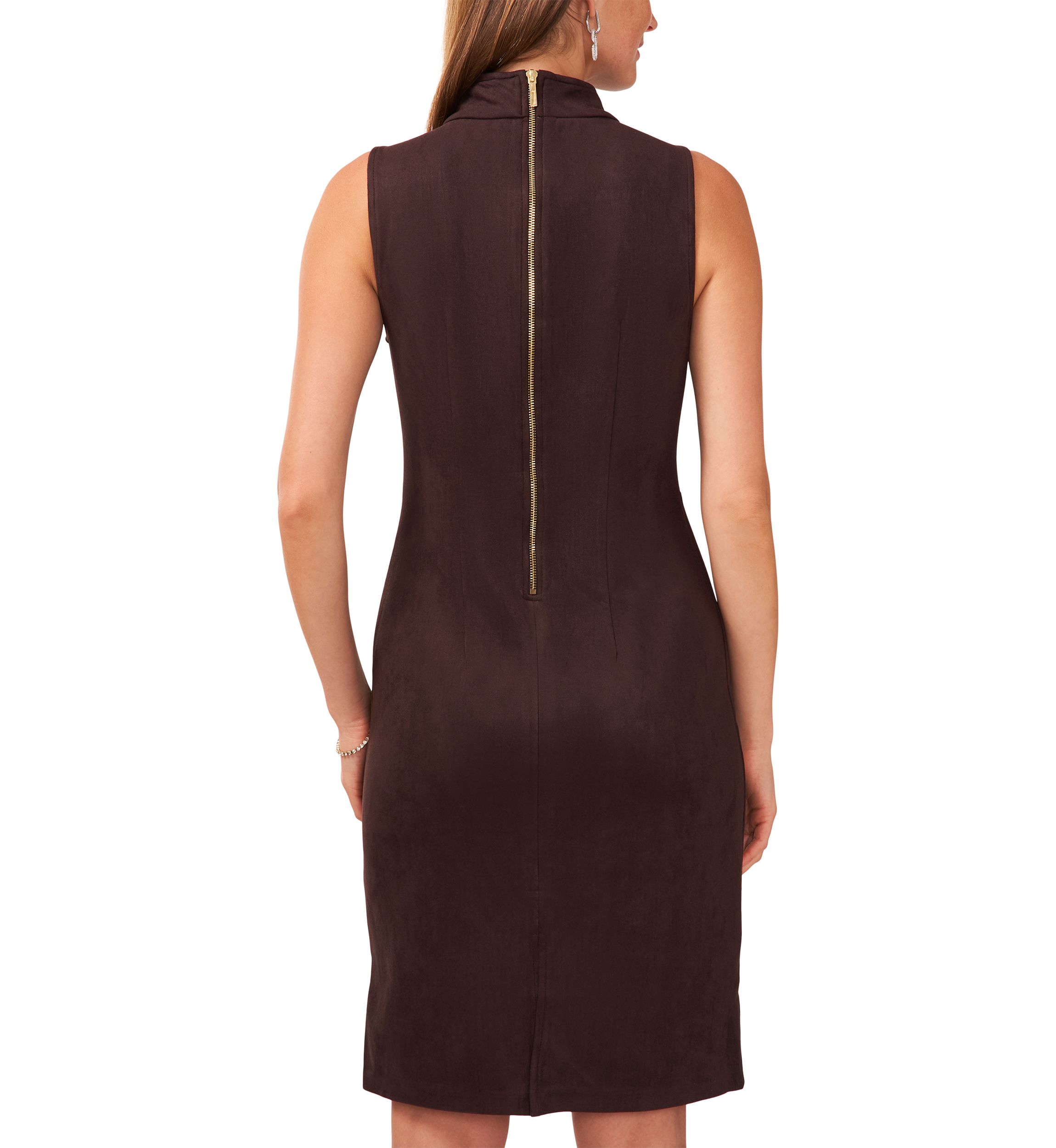Womens Sleeveless Mock Neck Suede Slim Dress