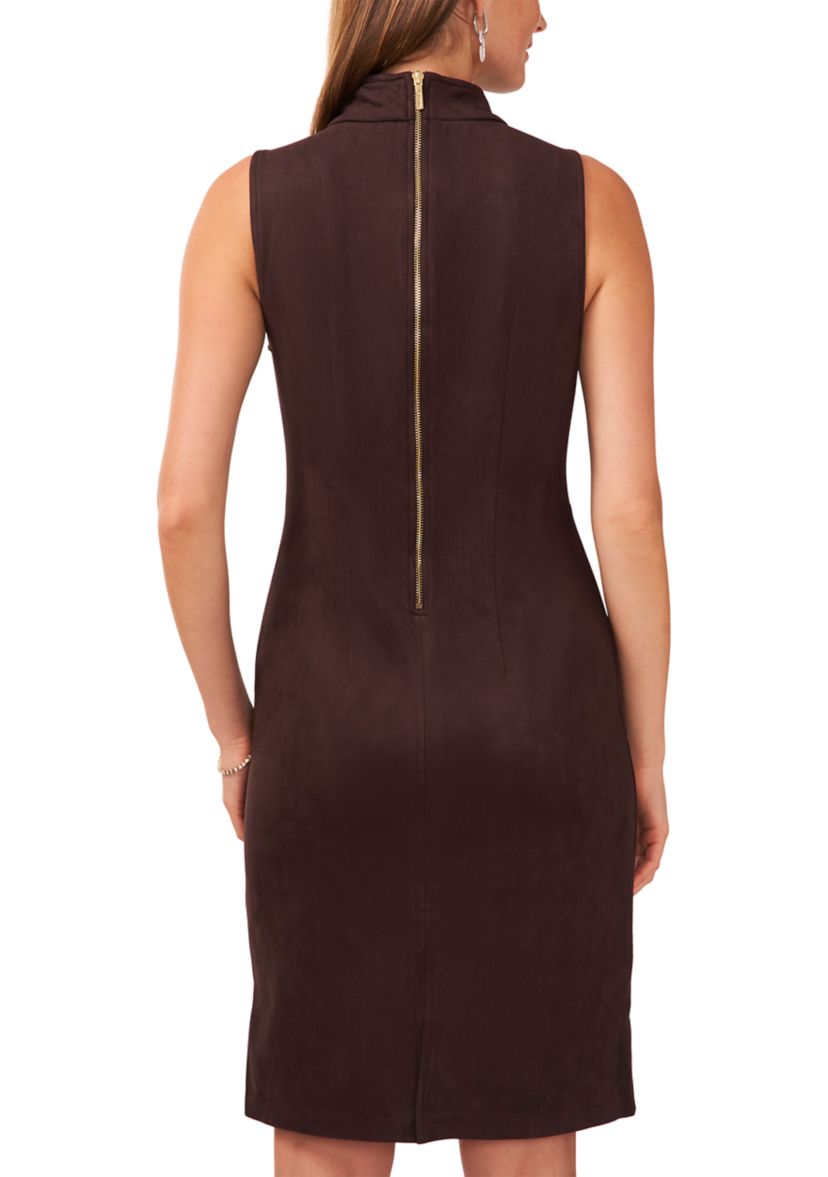Womens Sleeveless Mock Neck Suede Slim Dress