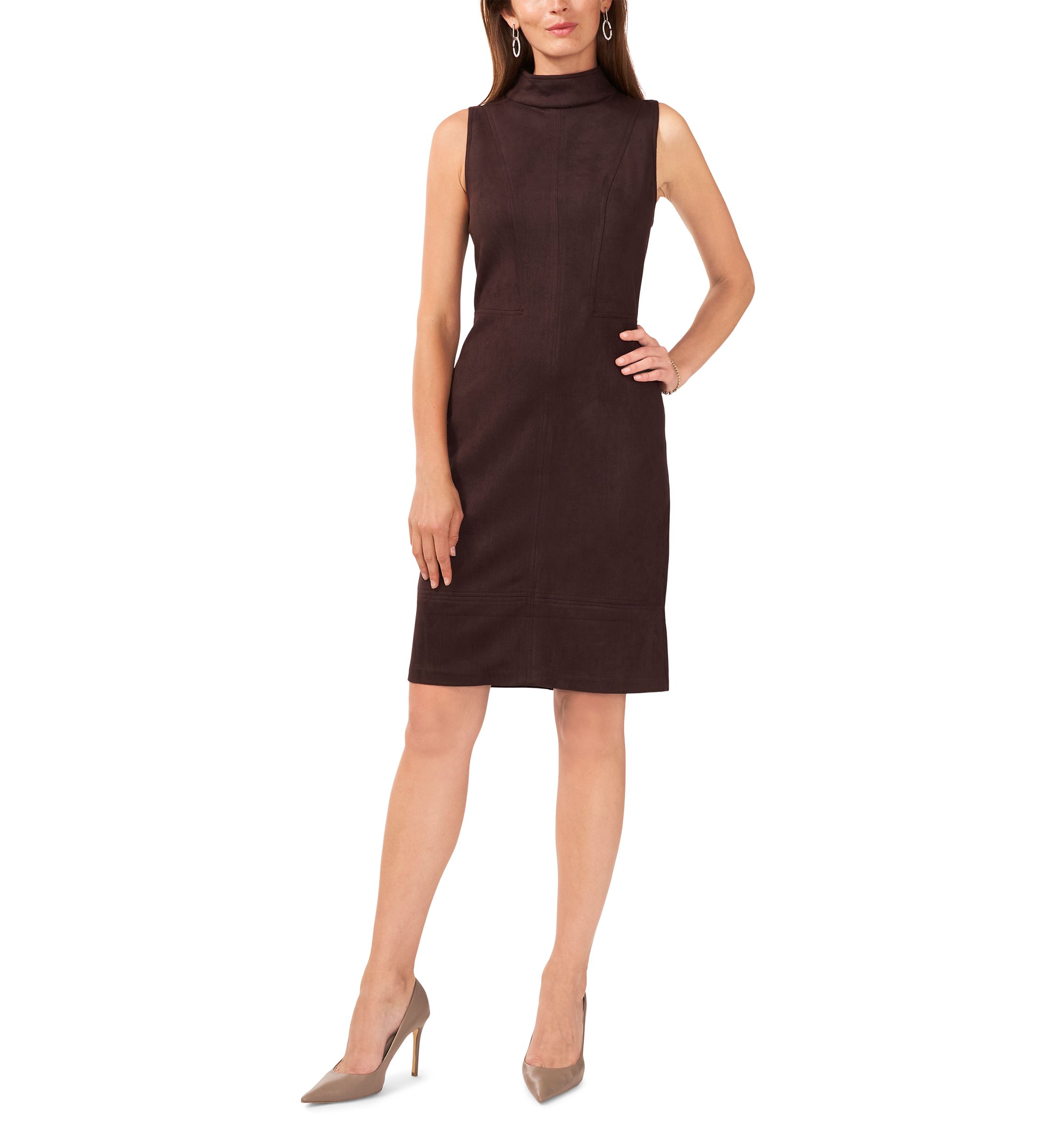Womens Sleeveless Mock Neck Suede Slim Dress