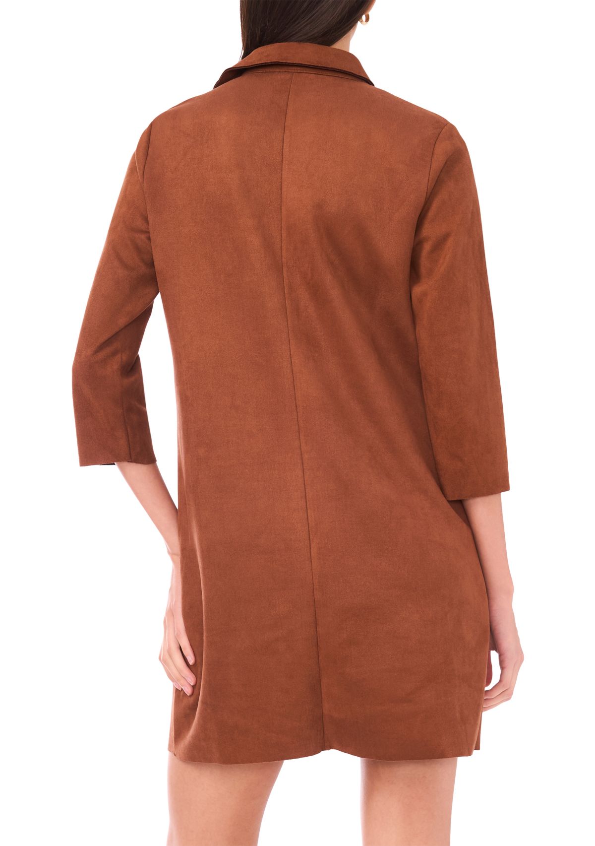 Womens 3-Quarter Collar Neck Suede A-Line Dress 