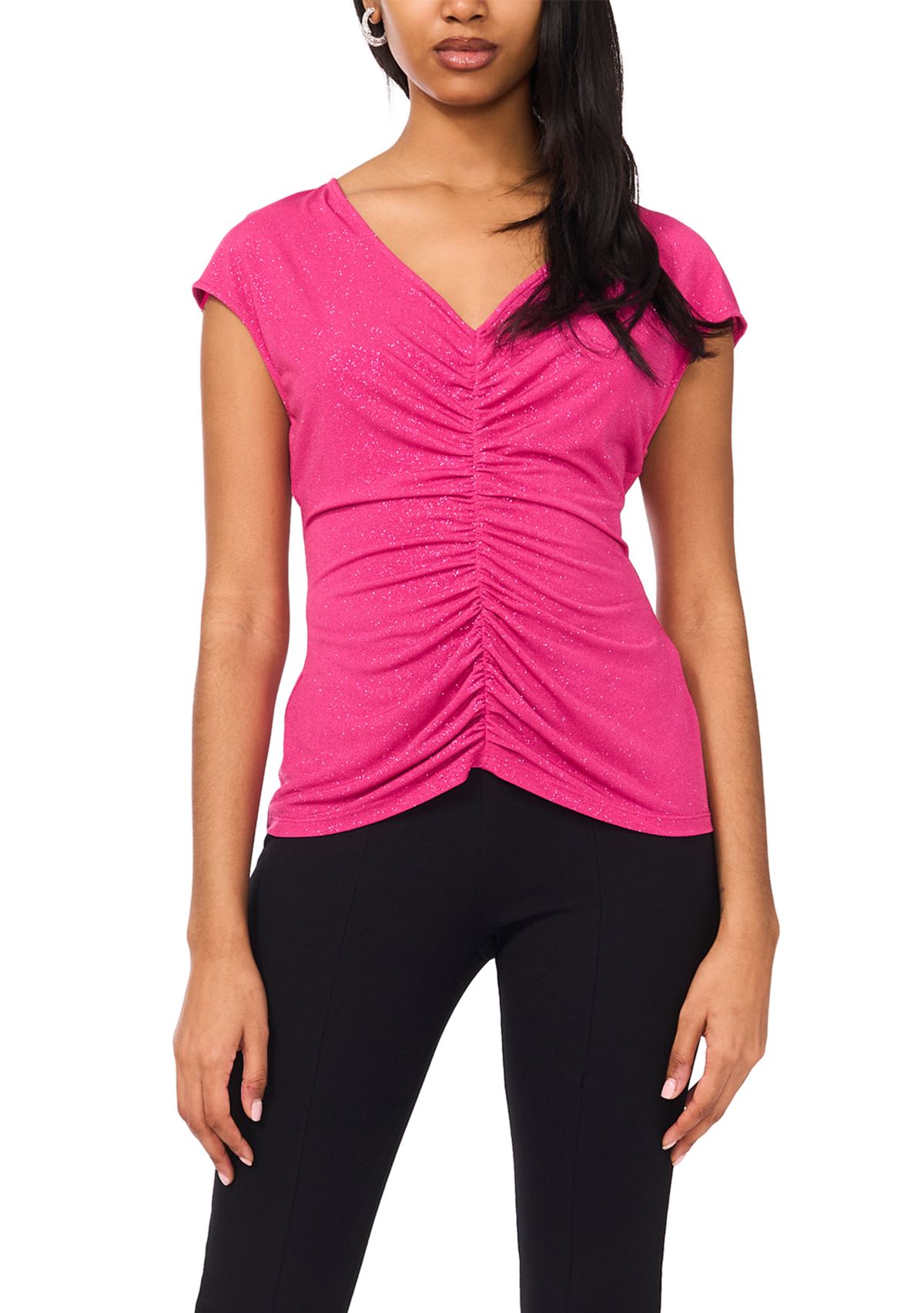 Womens Solid V-Neck Top