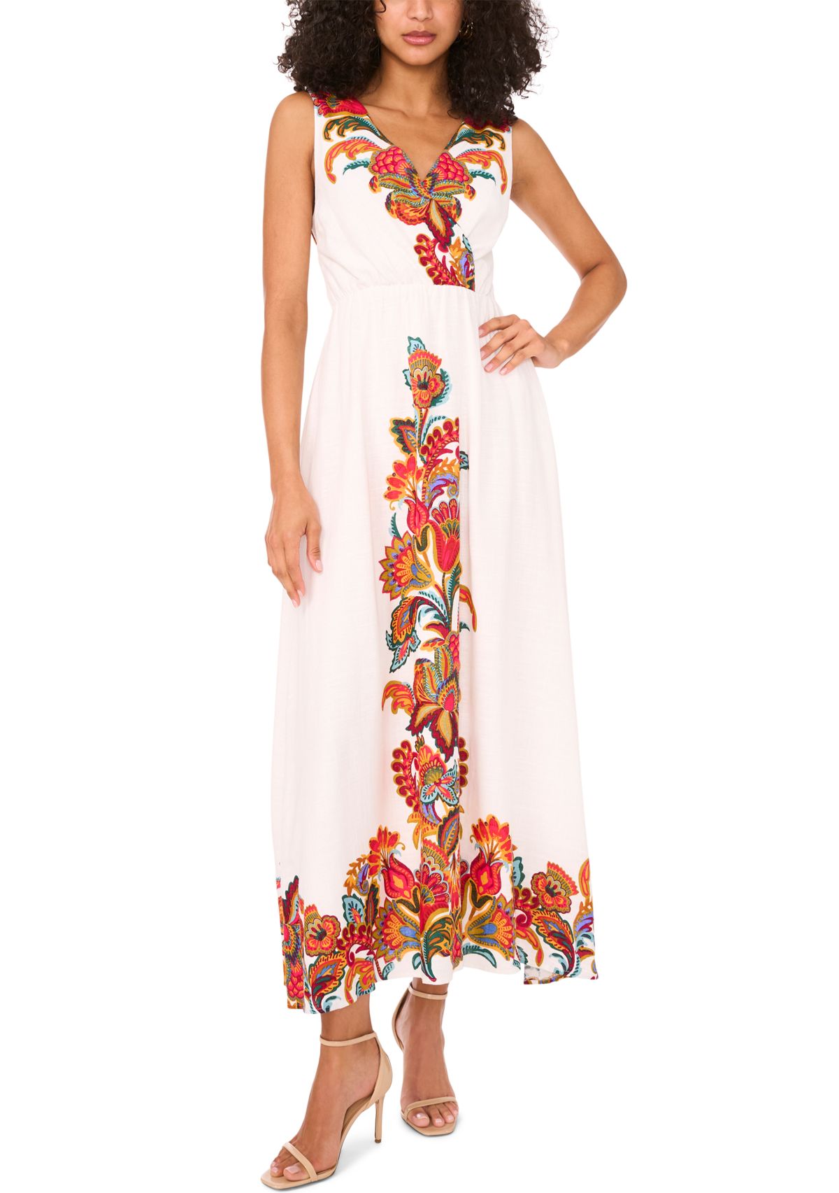 Womens Sleeveless V-Neck Abstract Floral Print Dress