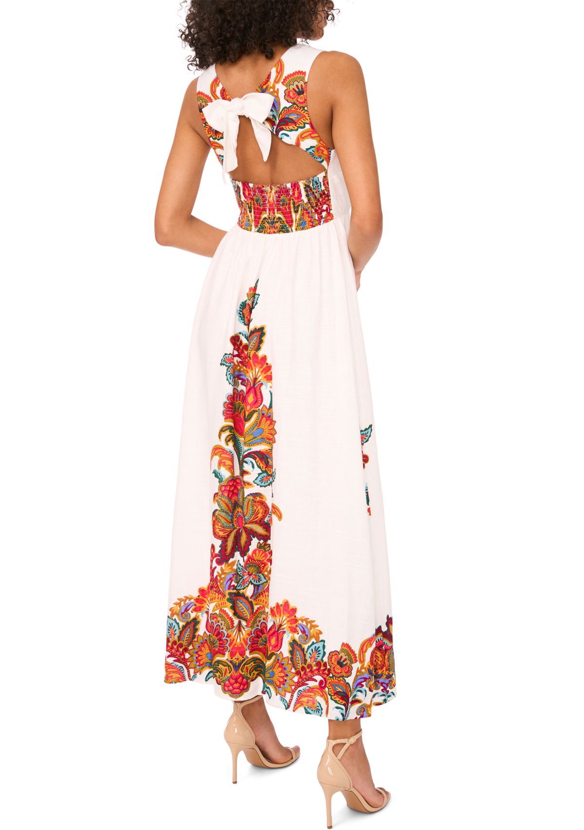 Womens Sleeveless V-Neck Abstract Floral Print Dress