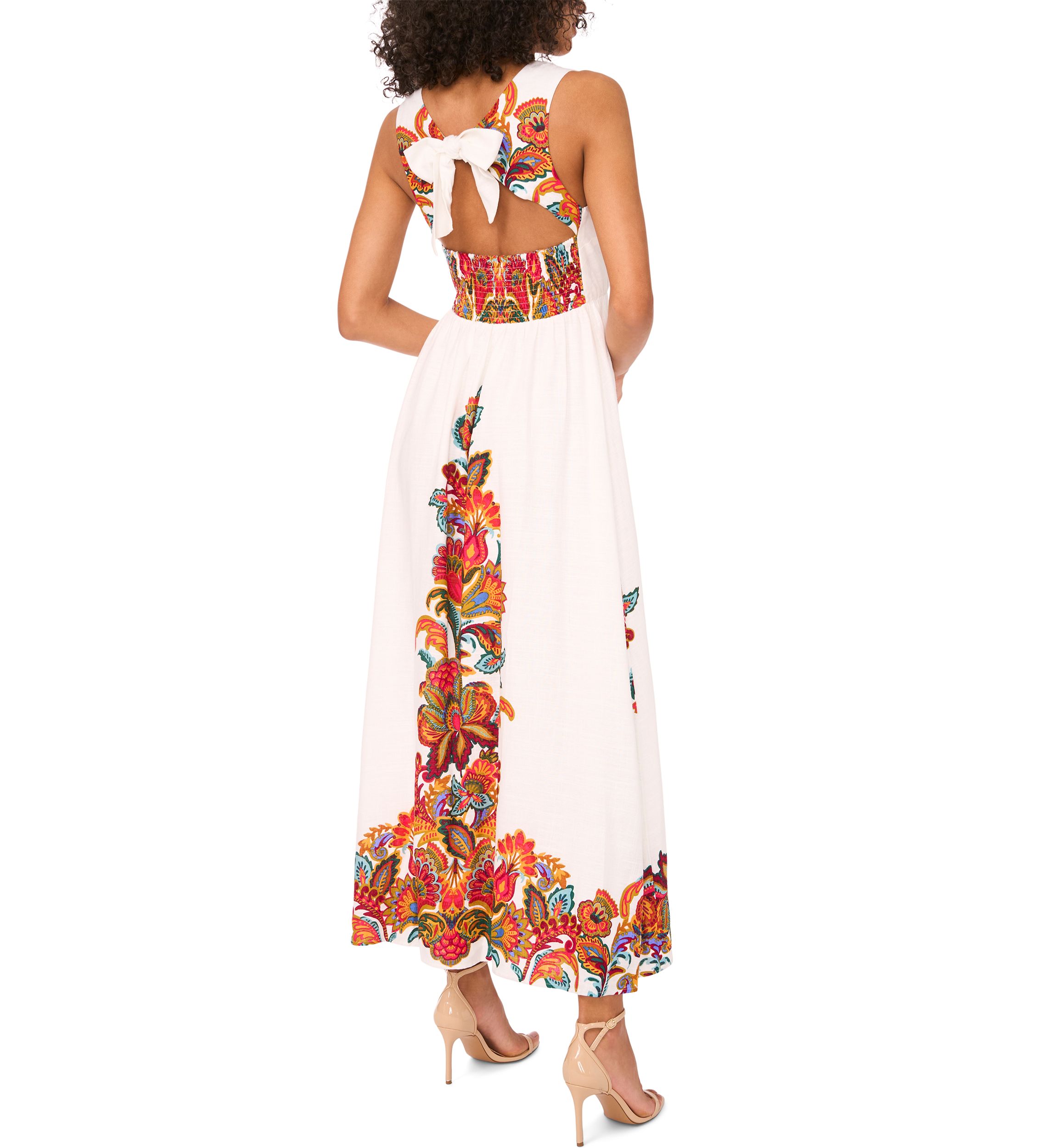 Womens Sleeveless V-Neck Abstract Floral Print Dress