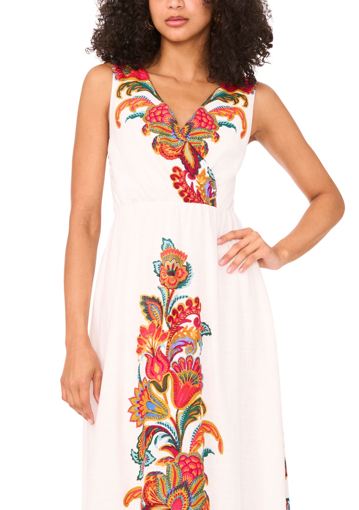 Womens Sleeveless V-Neck Abstract Floral Print Dress