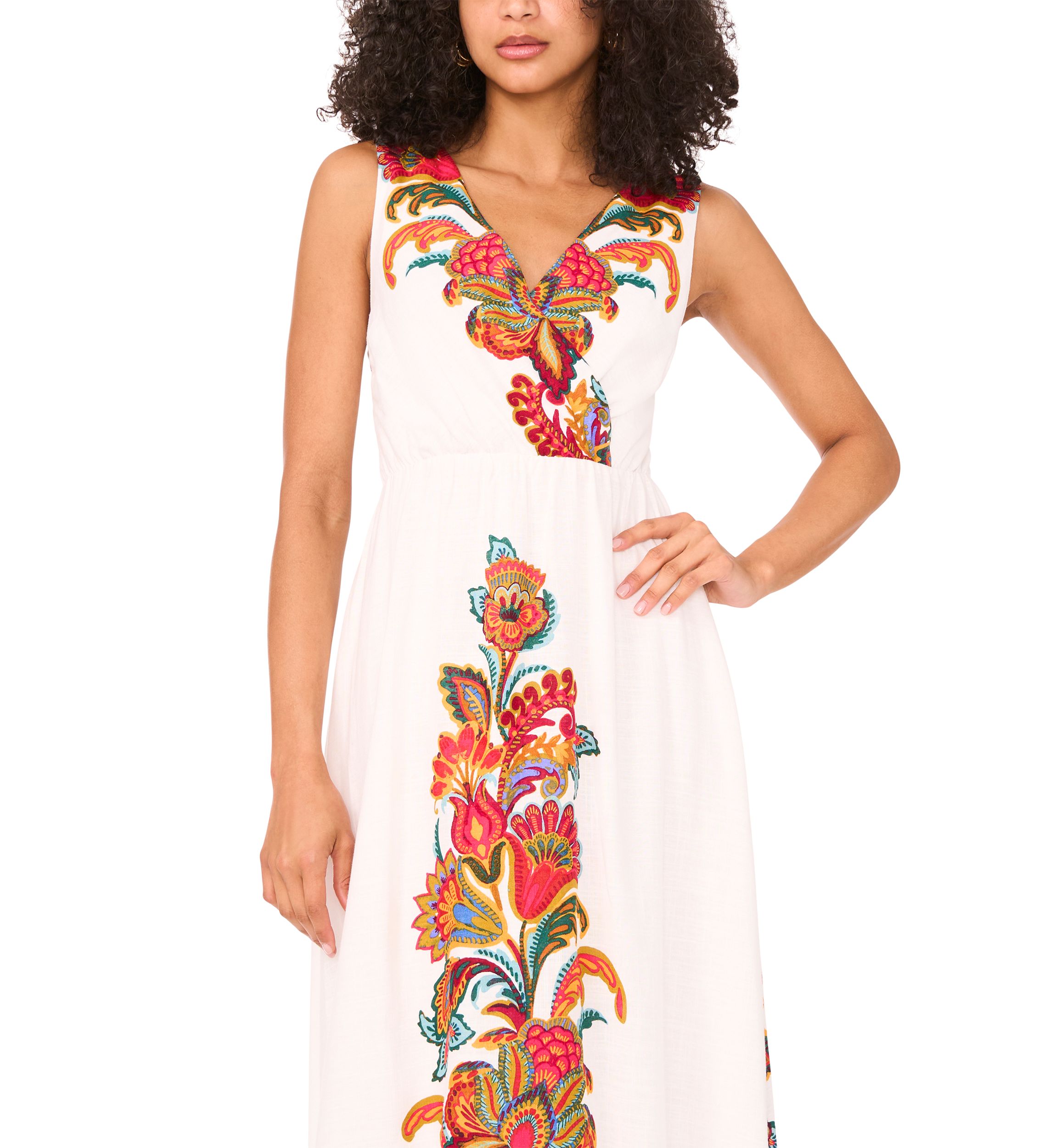Womens Sleeveless V-Neck Abstract Floral Print Dress