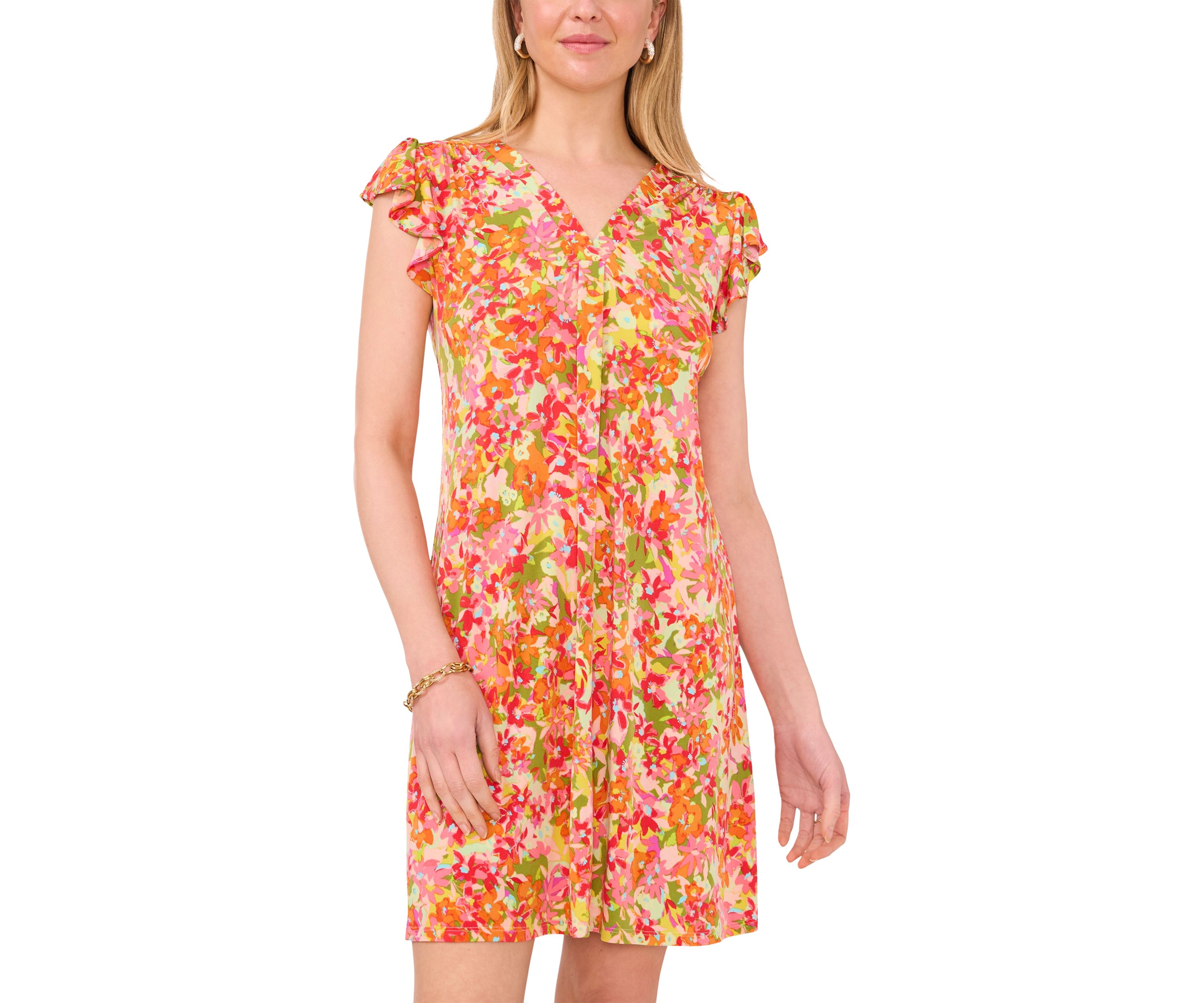 Womens Ruffle Floral Printed A-Line Dress