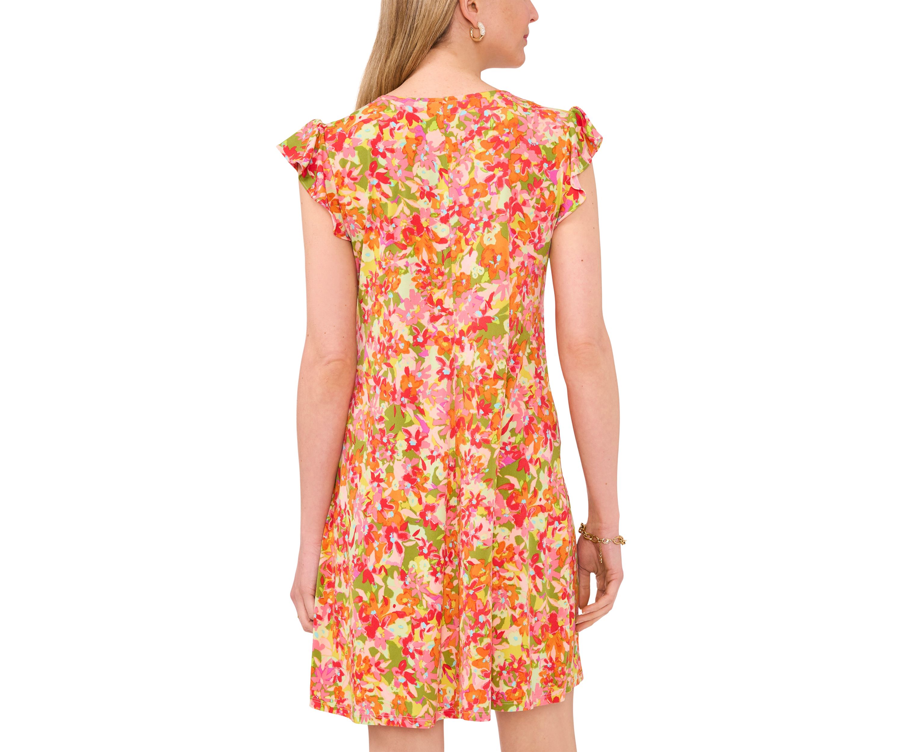 Womens Ruffle Floral Printed A-Line Dress