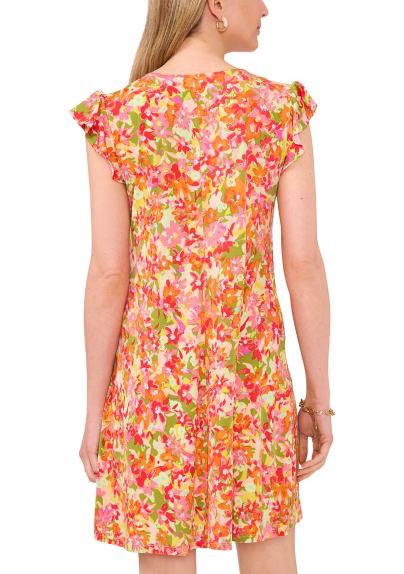 Womens Ruffle Floral Printed A-Line Dress