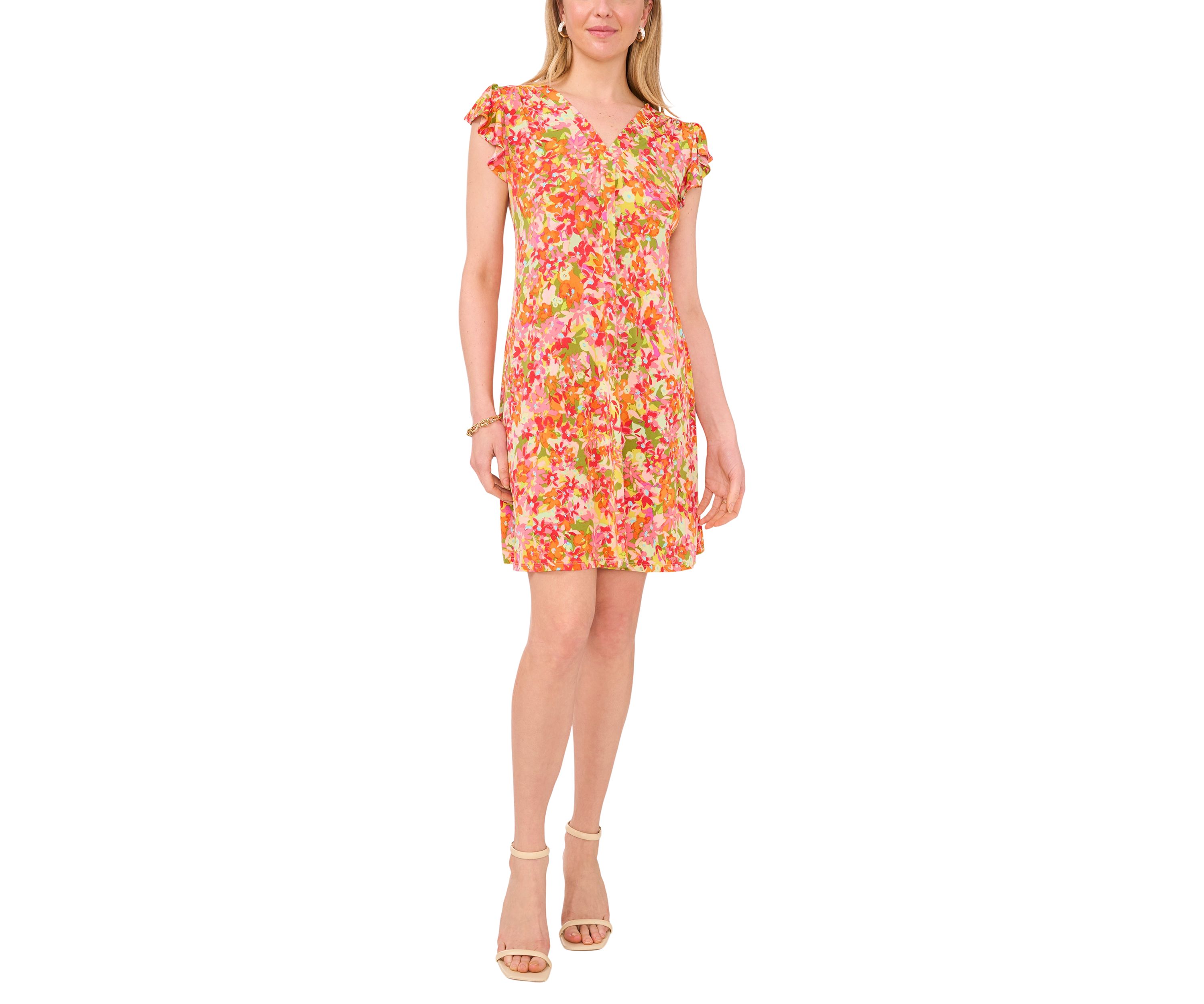 Womens Ruffle Floral Printed A-Line Dress