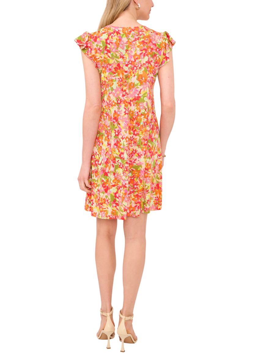 Womens Ruffle Floral Printed A-Line Dress