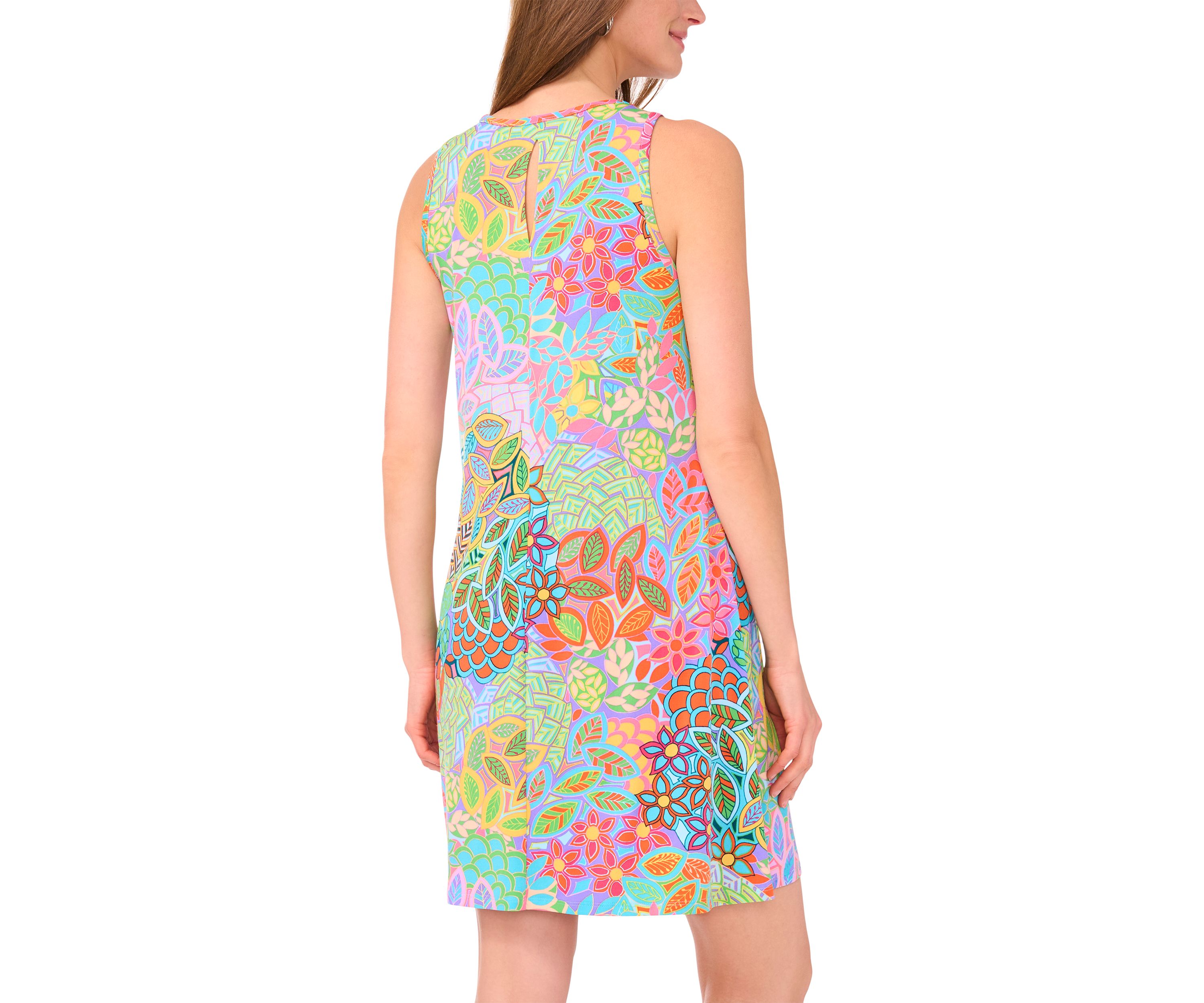 Womens Sleeveless Crew Neck Printed A-Line Dress