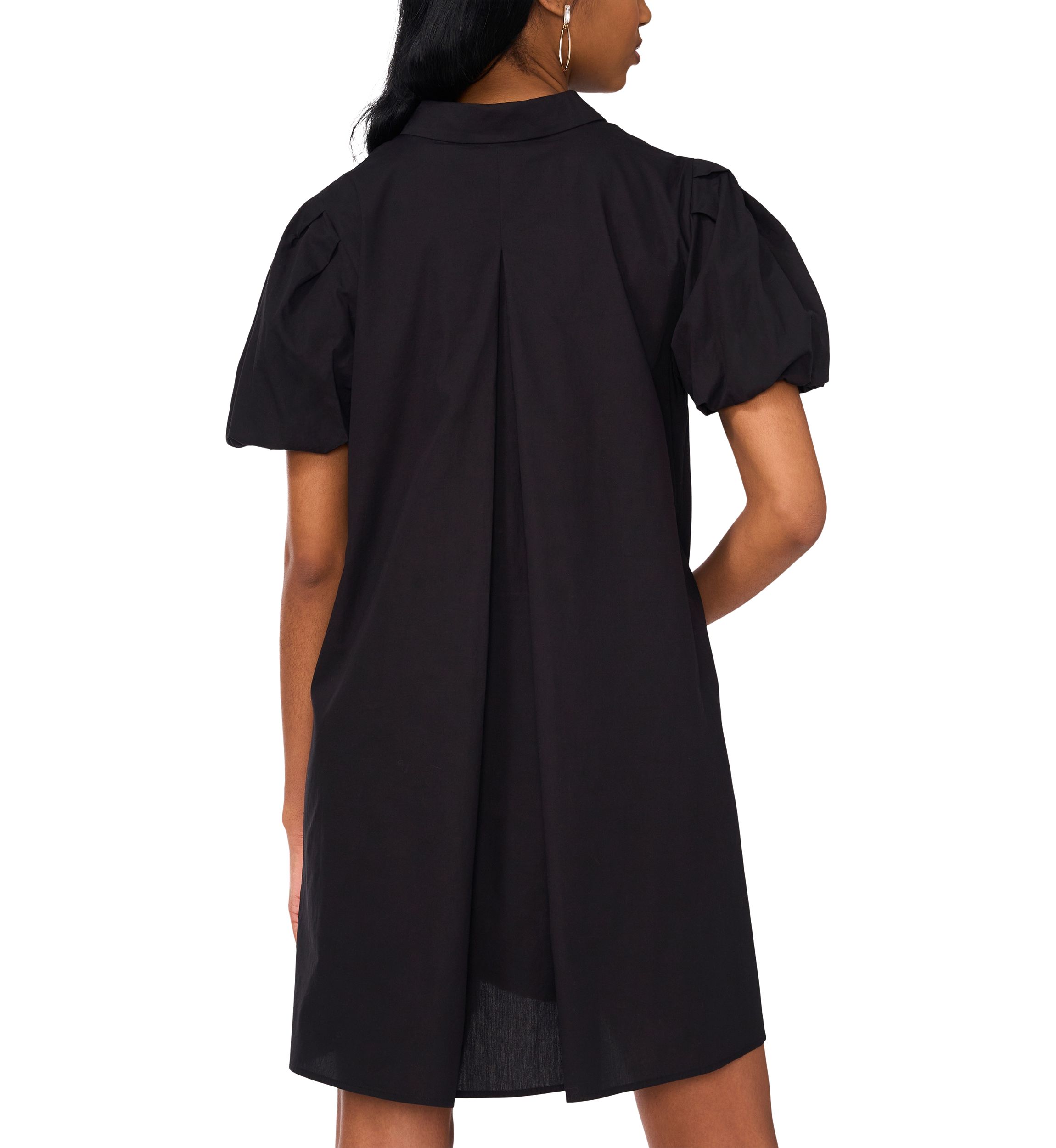 Womens Puff Sleeve Collar Neck Solid Cotton A-Line Dress