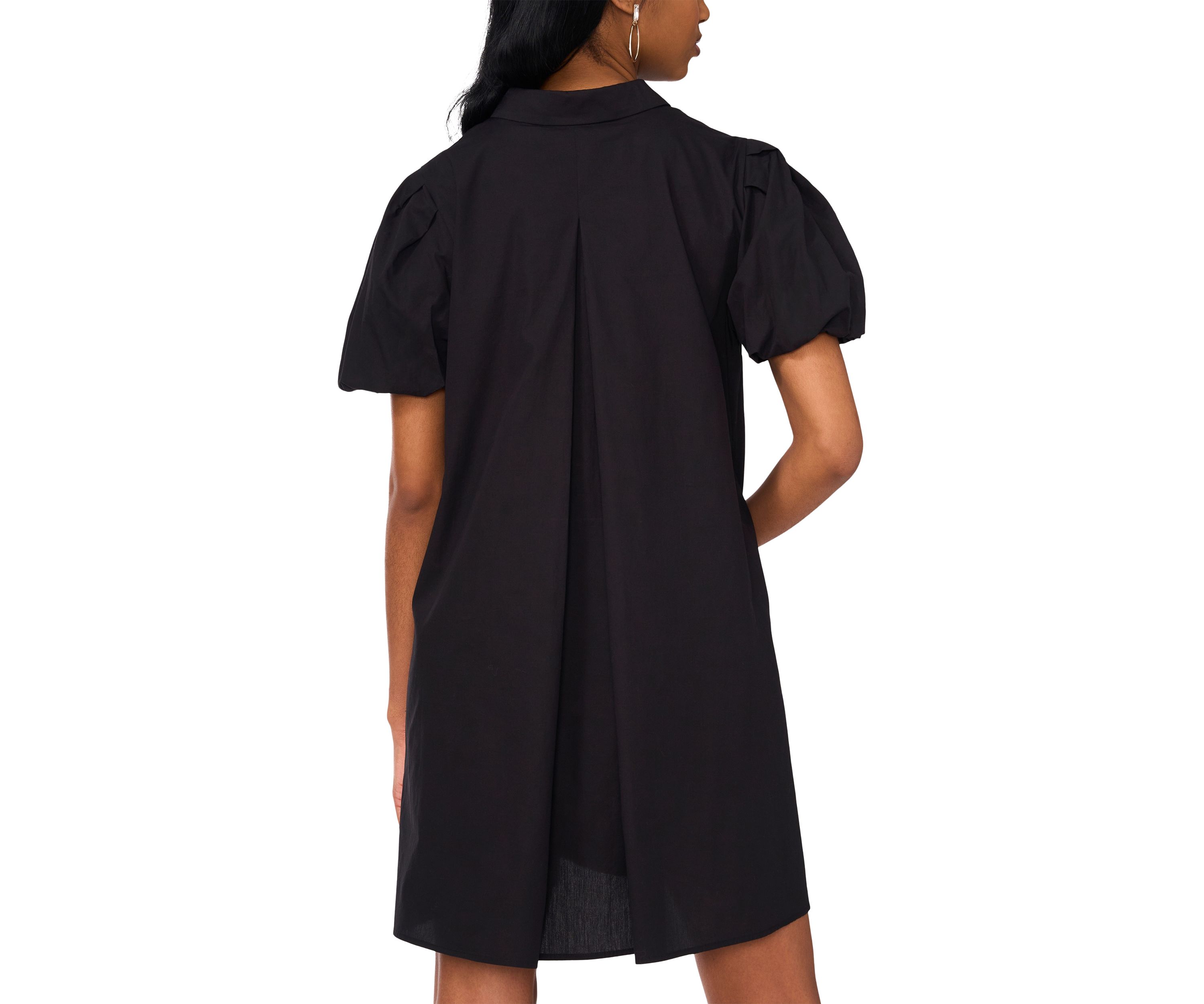 Womens Puff Sleeve Collar Neck Solid Cotton A-Line Dress