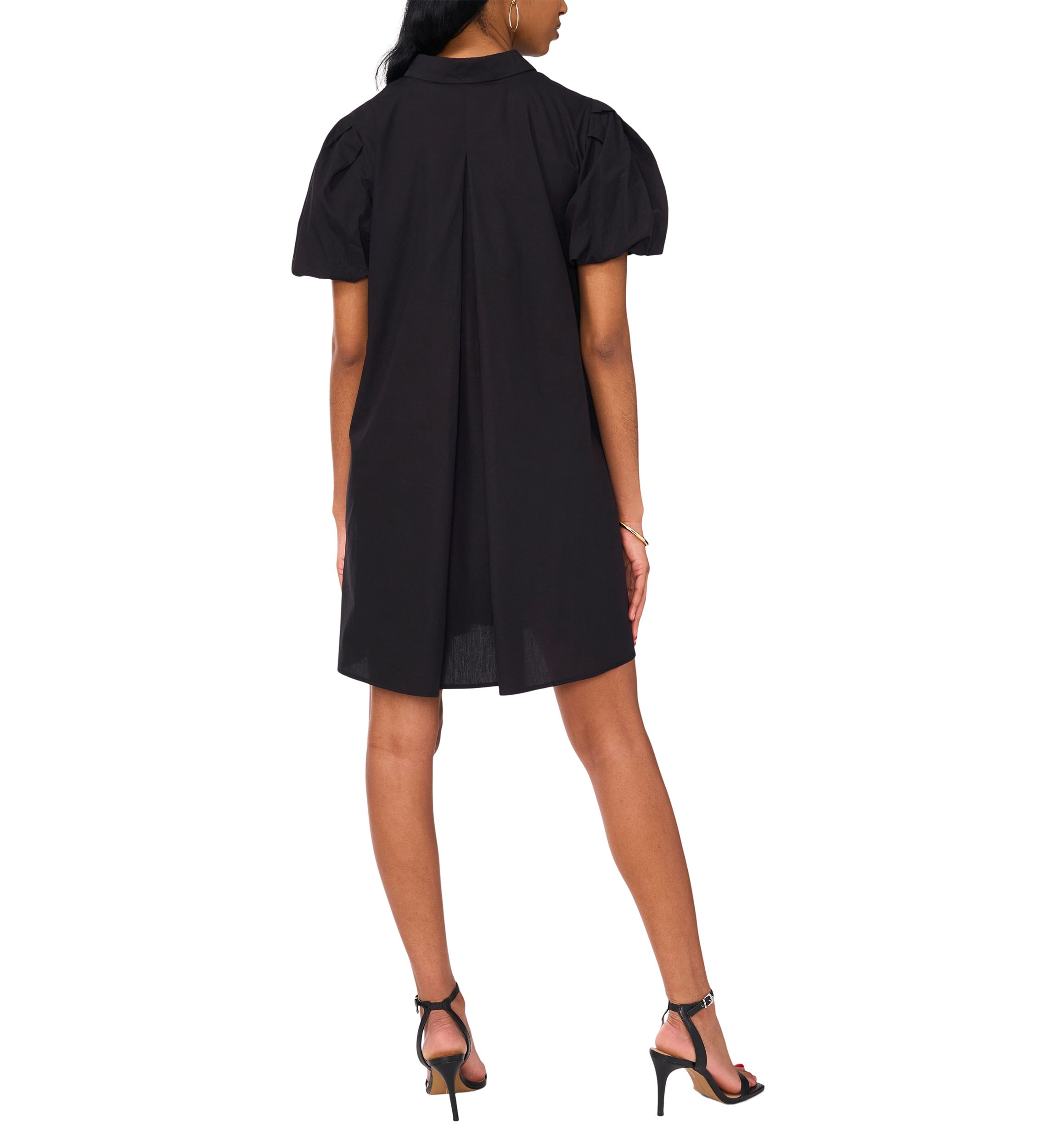 Womens Puff Sleeve Collar Neck Solid Cotton A-Line Dress
