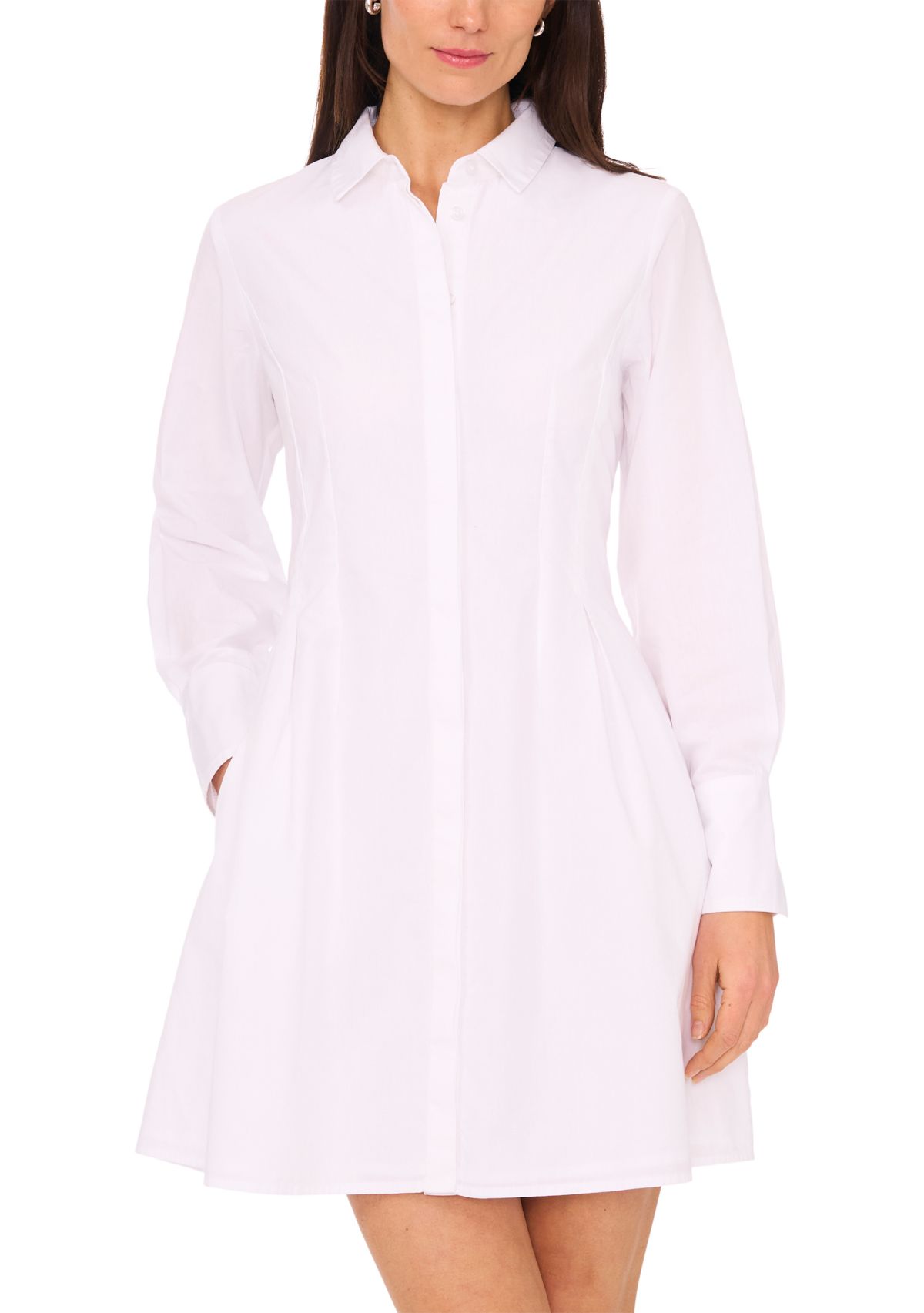 Womens Long Sleeve Collar Solid A-Line Dress
