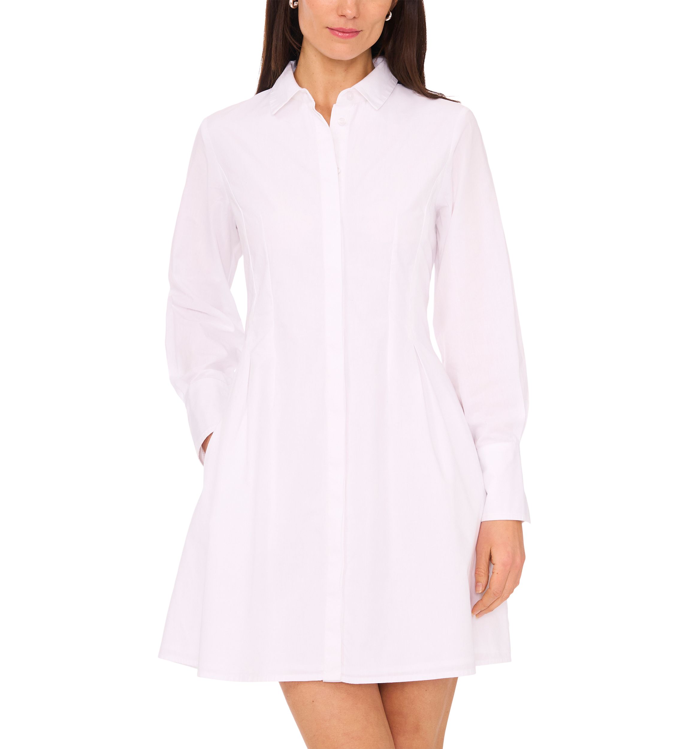 Womens Long Sleeve Collar Solid A-Line Dress