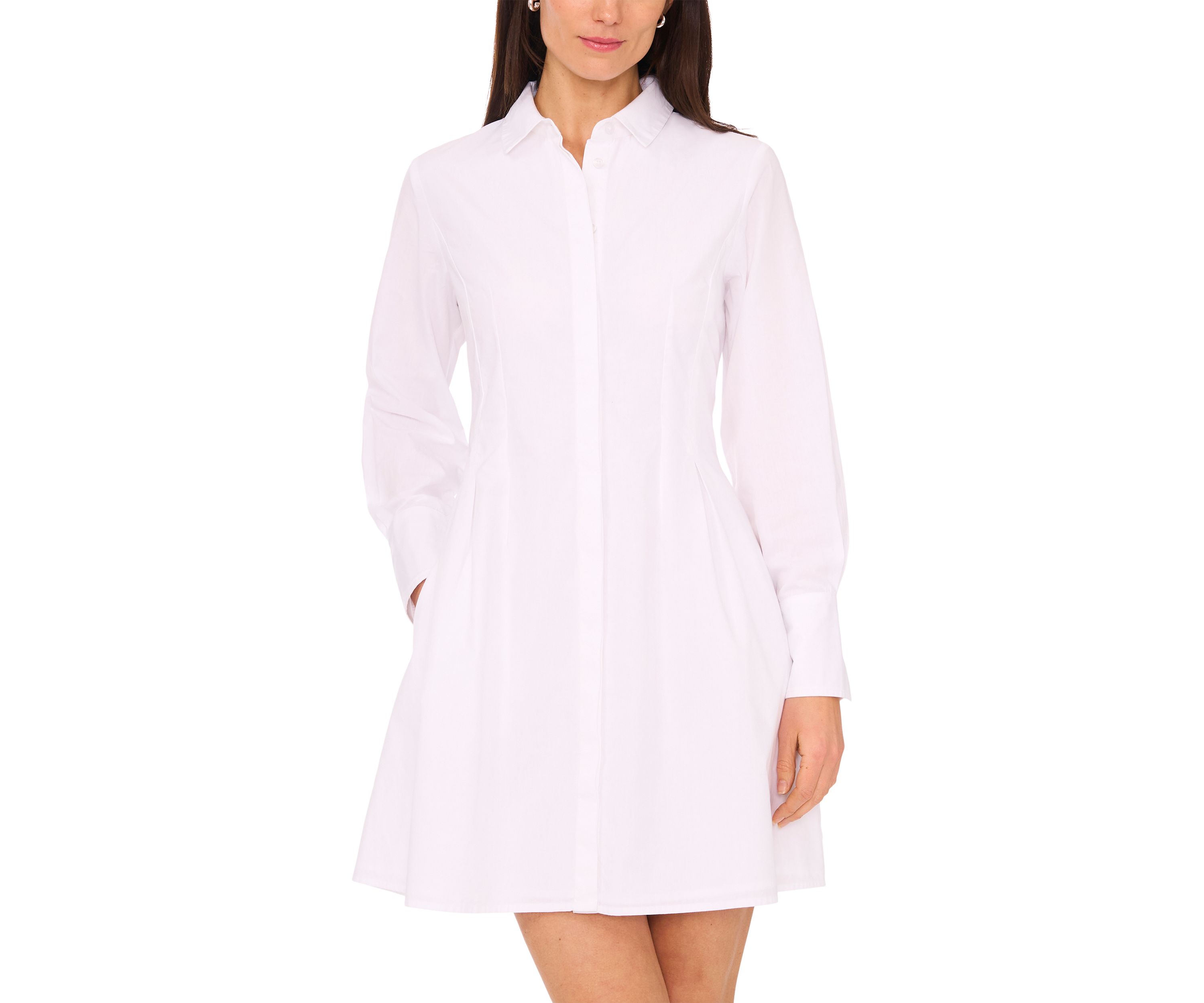 Womens Long Sleeve Collar Solid A-Line Dress