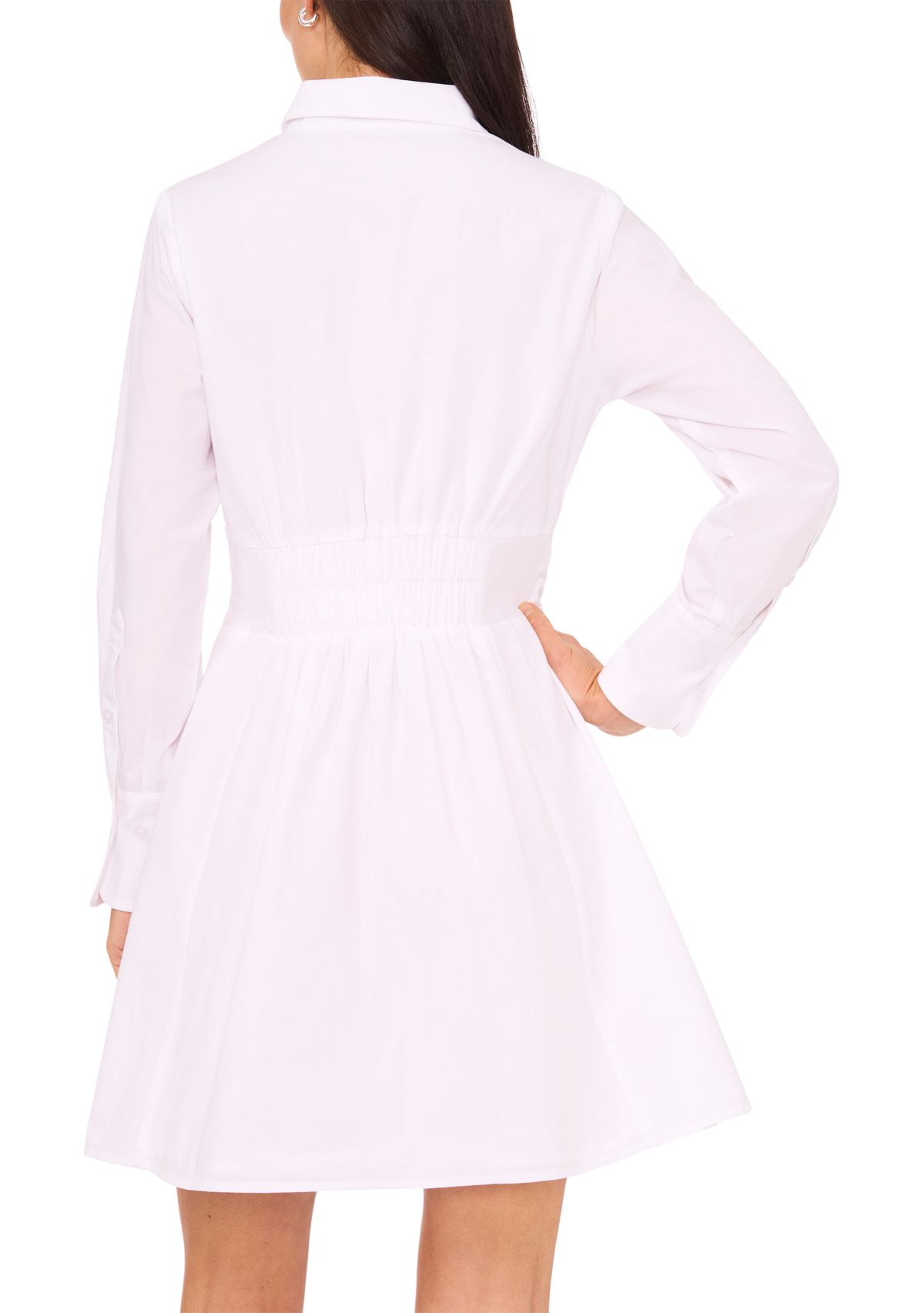 Womens Long Sleeve Collar Solid A-Line Dress