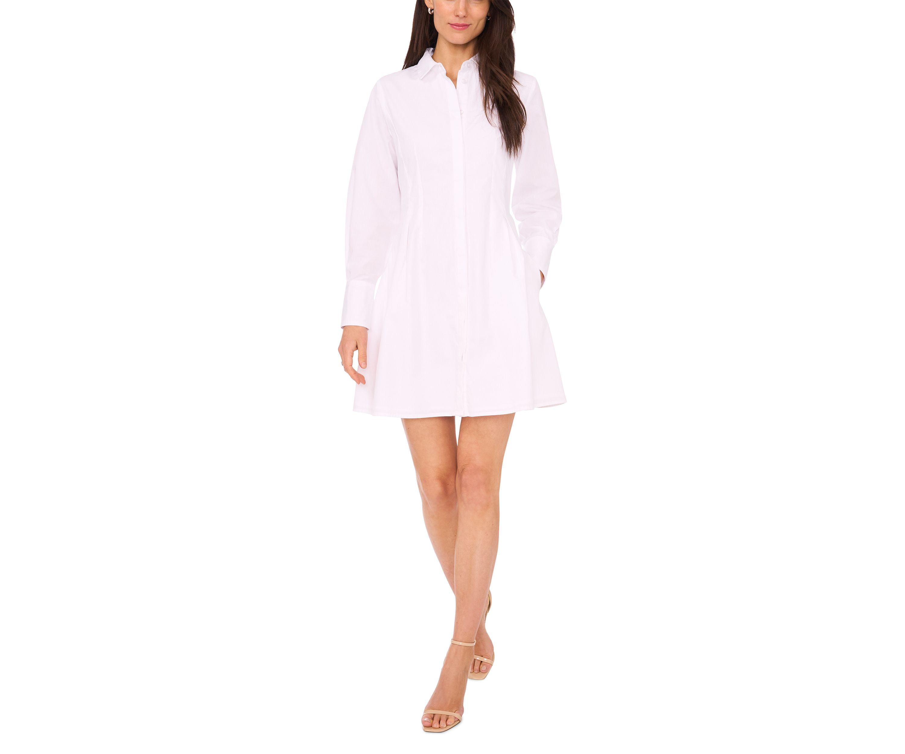 Womens Long Sleeve Collar Solid A-Line Dress