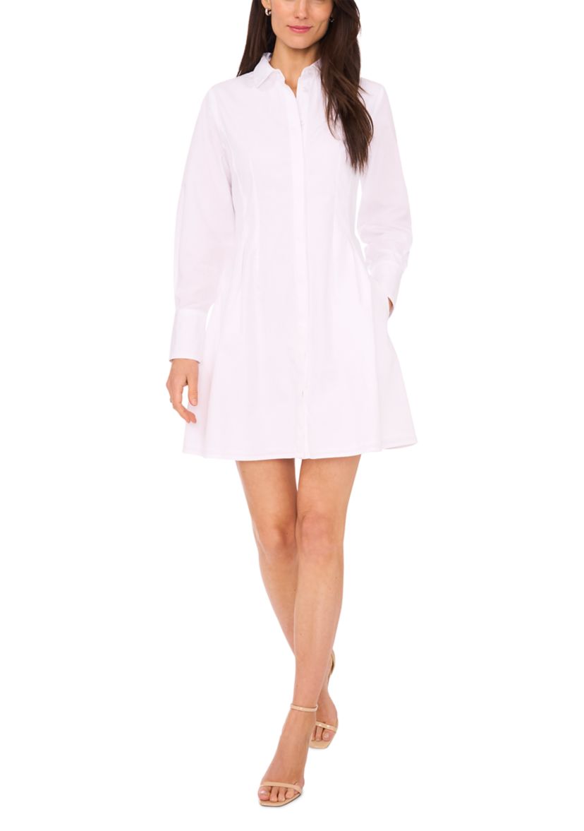 Womens Long Sleeve Collar Solid A-Line Dress