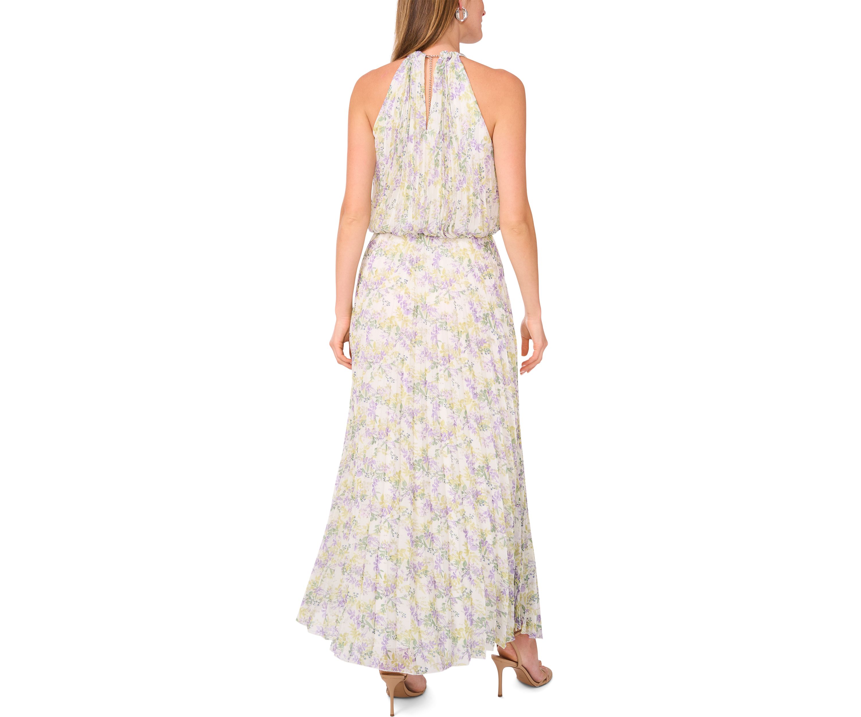 Womens Sleeveless Halter Neck Printed Chiffon Maxi Dress