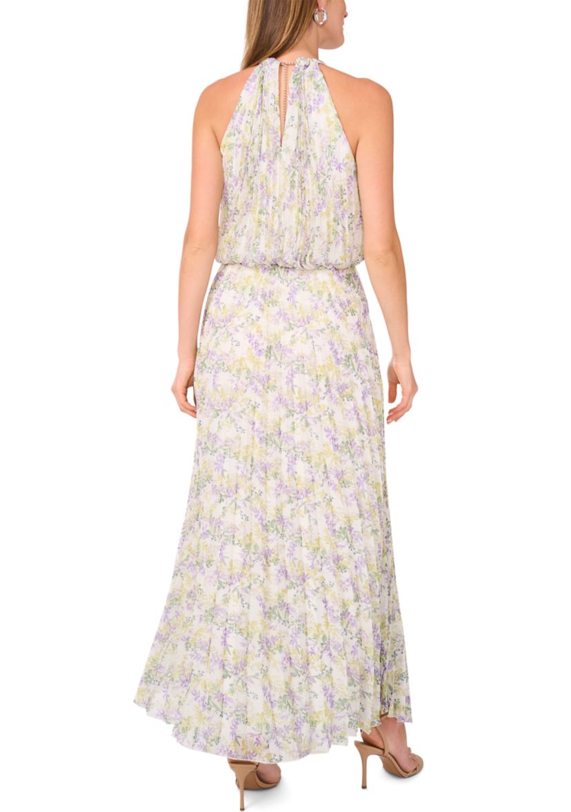 Womens Sleeveless Halter Neck Printed Chiffon Maxi Dress