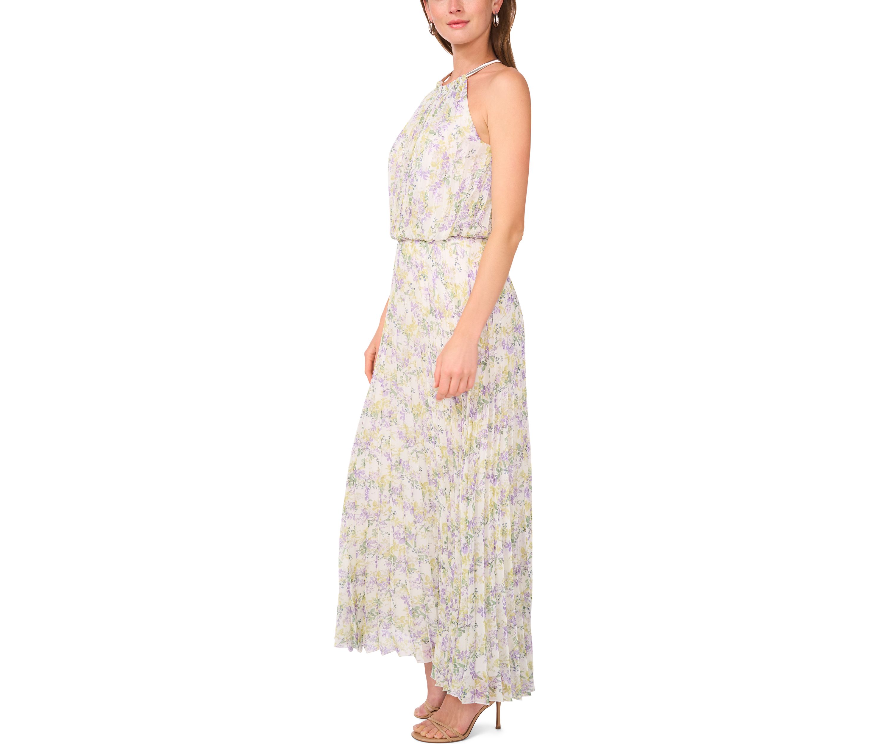 Womens Sleeveless Halter Neck Printed Chiffon Maxi Dress