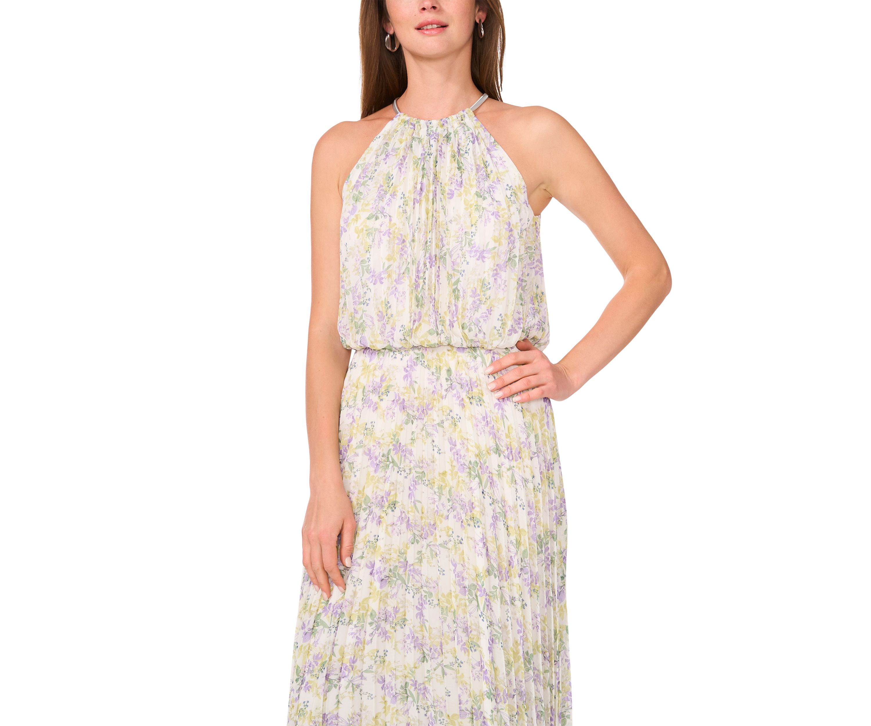 Womens Sleeveless Halter Neck Printed Chiffon Maxi Dress
