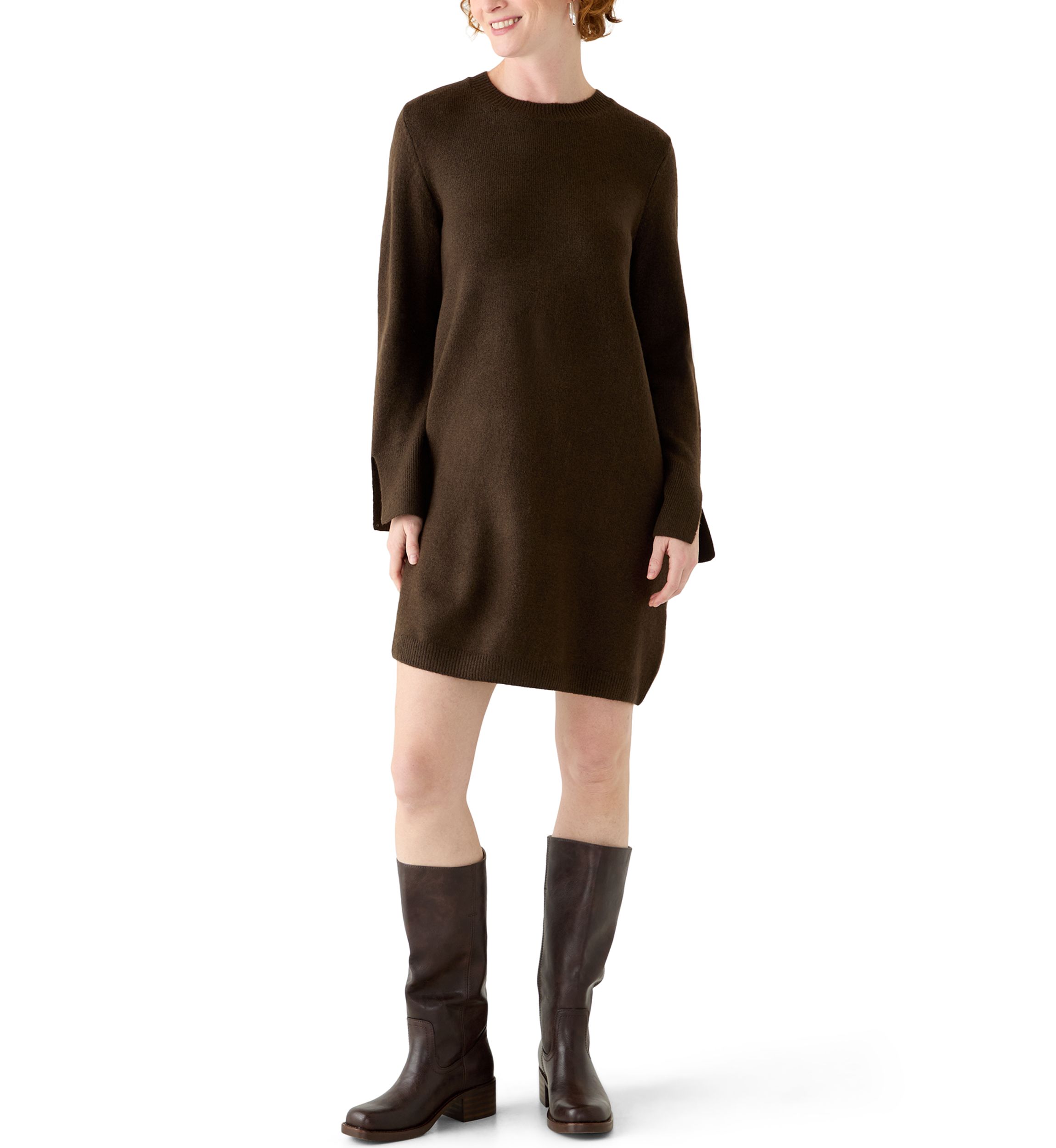 navy blue dress for baby girl Rihoas Scalloped A-Line Sweater Dress, White / S