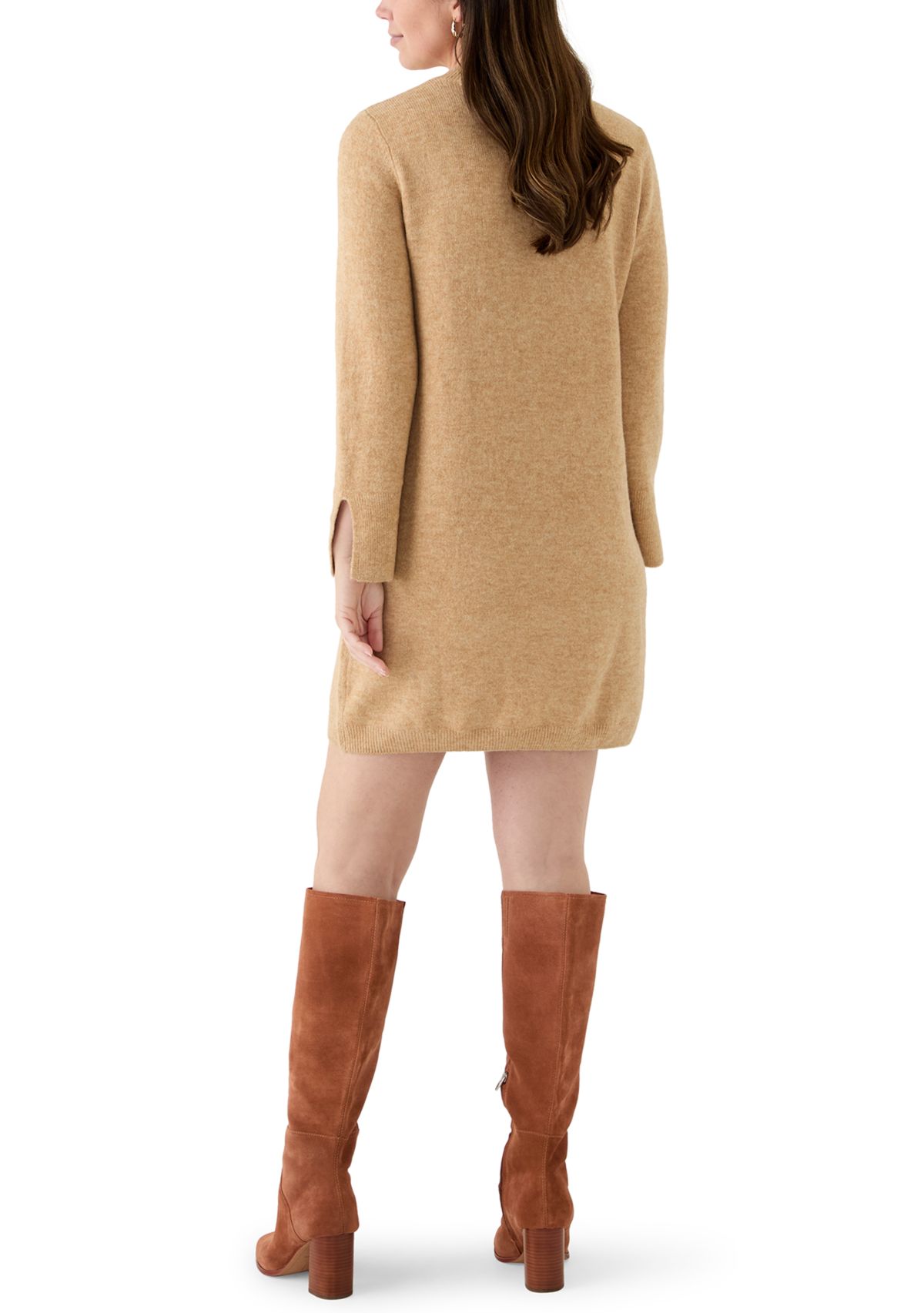 Womens Long Sleeve Solid A-Line Sweater Dress