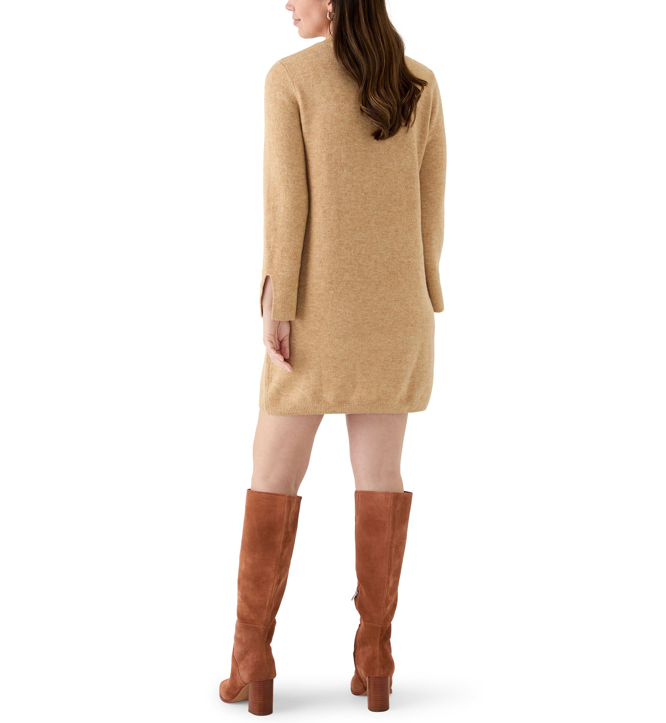 Womens Long Sleeve Solid A-Line Sweater Dress