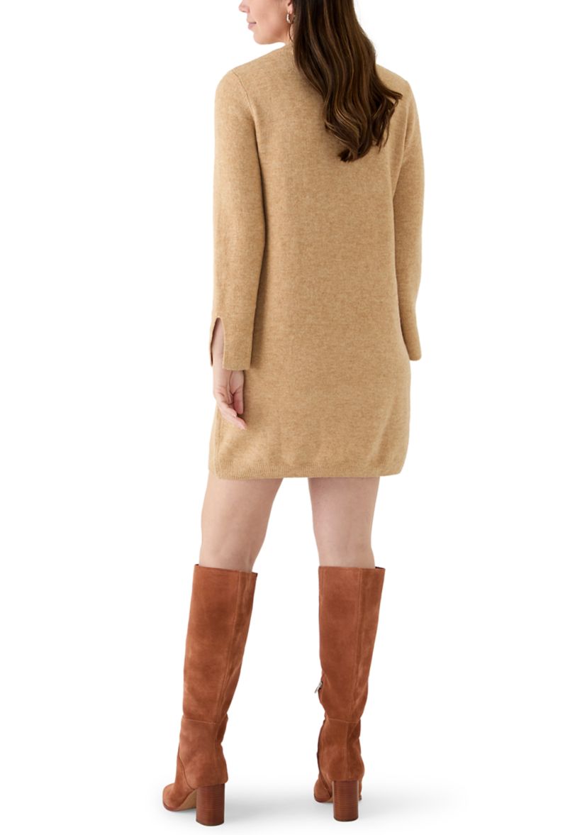 Womens Long Sleeve Solid A-Line Sweater Dress