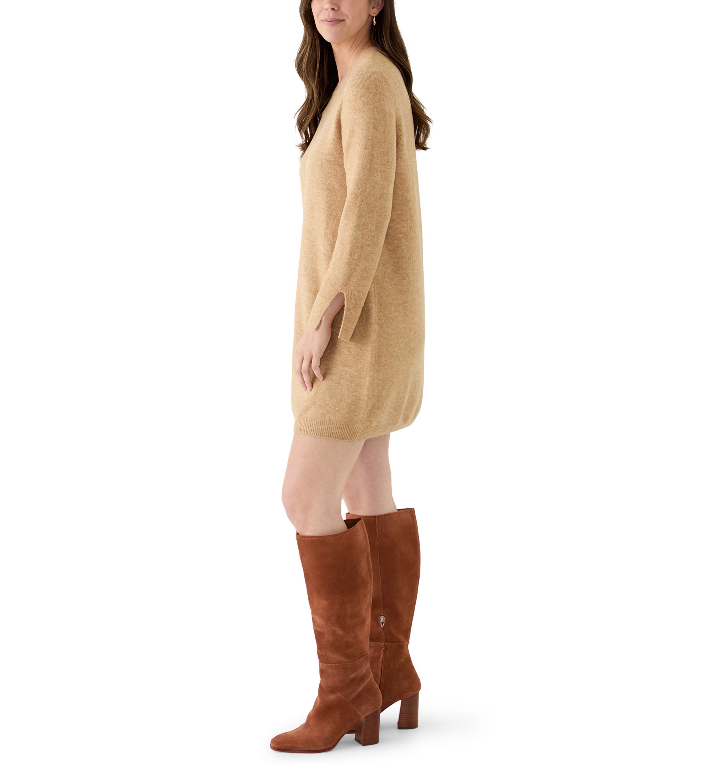 Womens Long Sleeve Solid A-Line Sweater Dress