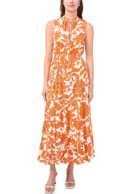 MSK Women's Sleeveless Tie Neck Floral Print Dress, XL