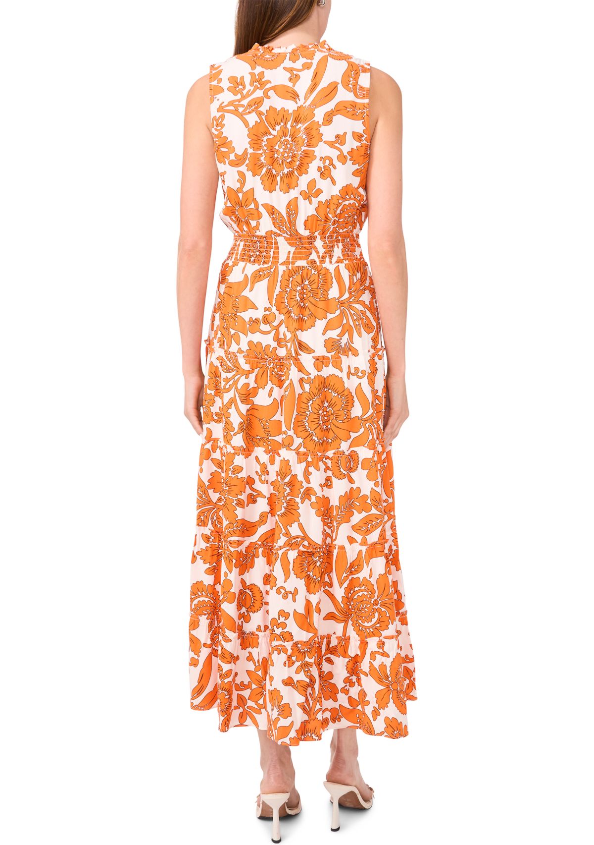 Womens Sleeveless Tie Neck Floral Print Dress