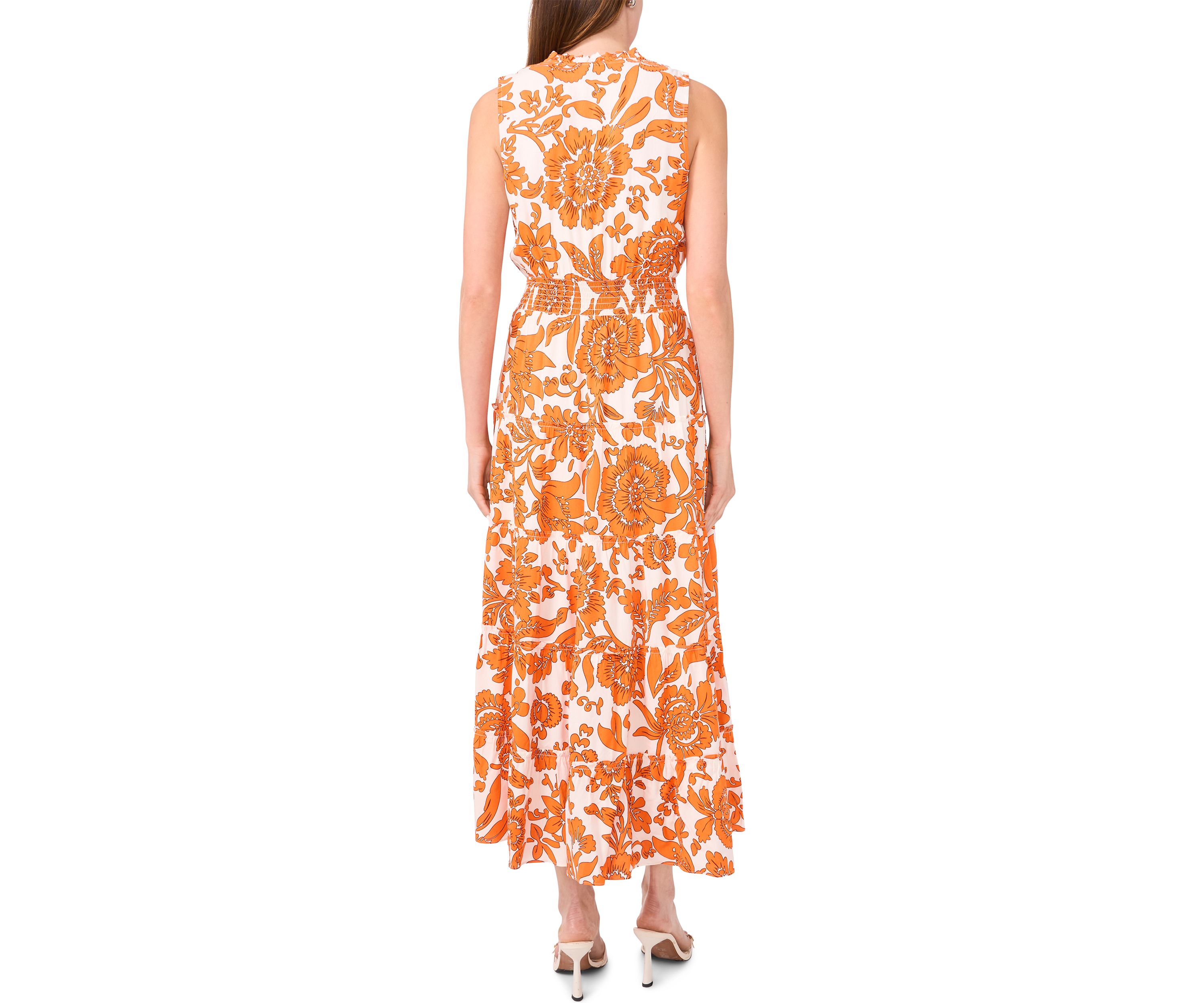 Womens Sleeveless Tie Neck Floral Print Dress