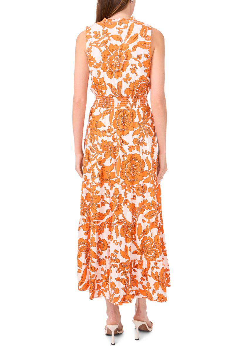 Womens Sleeveless Tie Neck Floral Print Dress