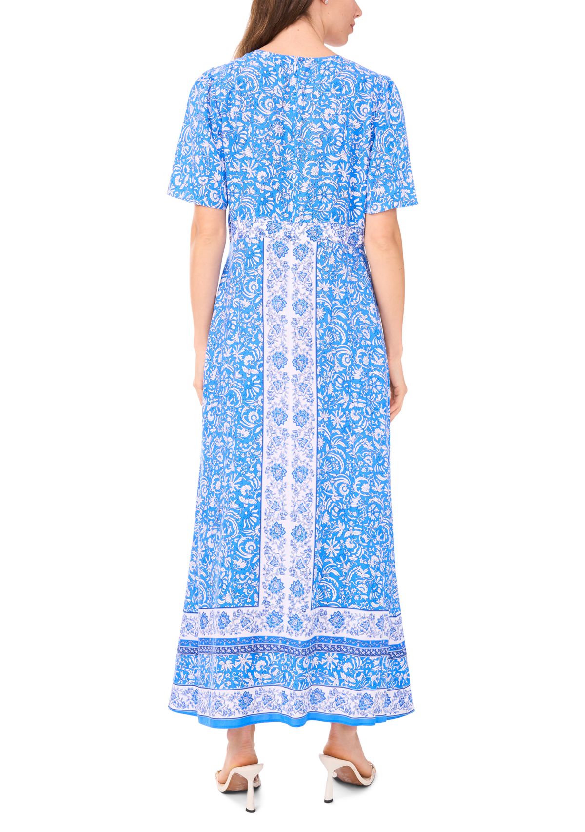 Womens Sleeveles V-Neck Printed Maxi Dress