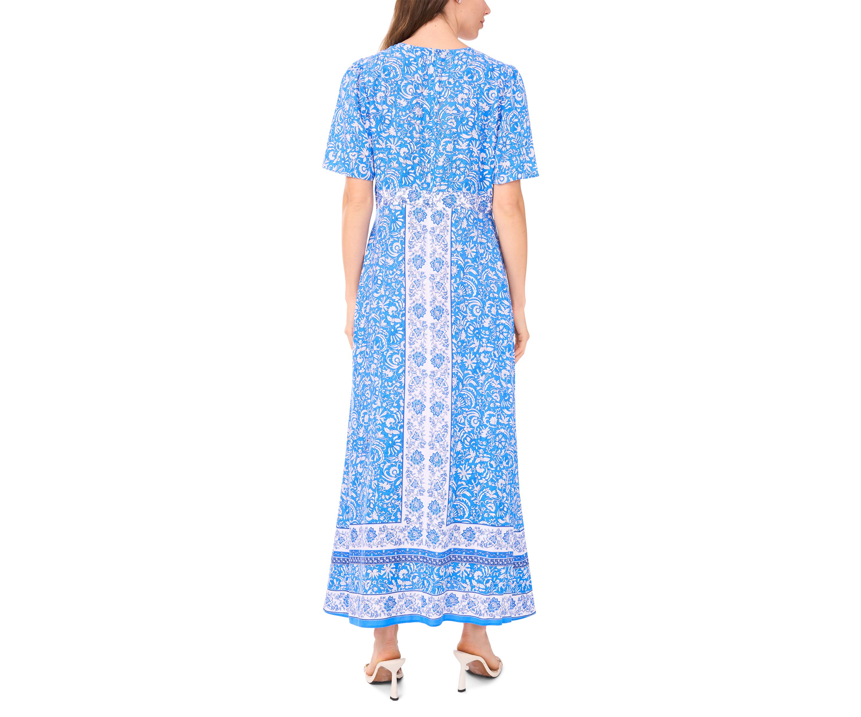 Womens Sleeveles V-Neck Printed Maxi Dress
