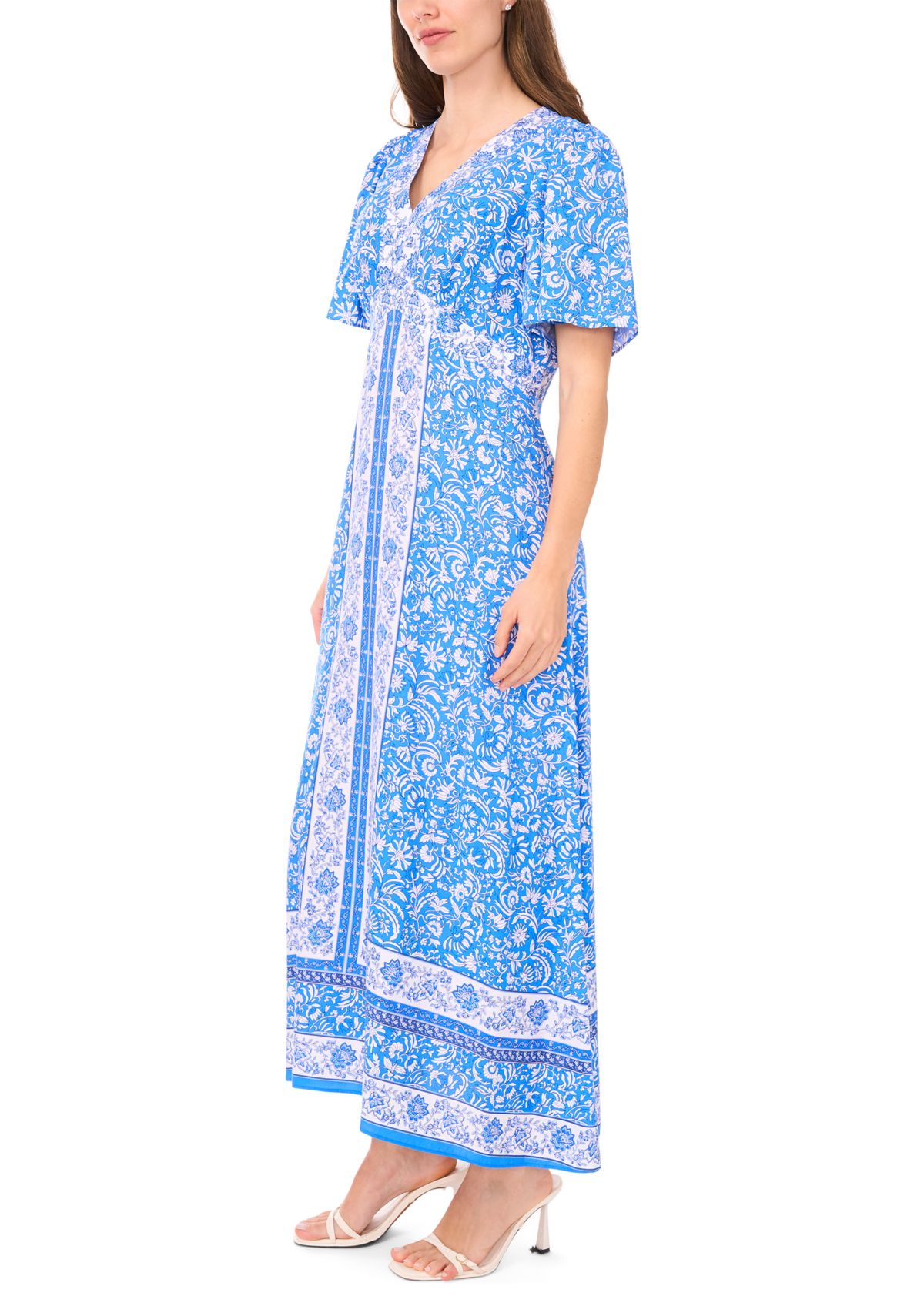 Womens Sleeveles V-Neck Printed Maxi Dress