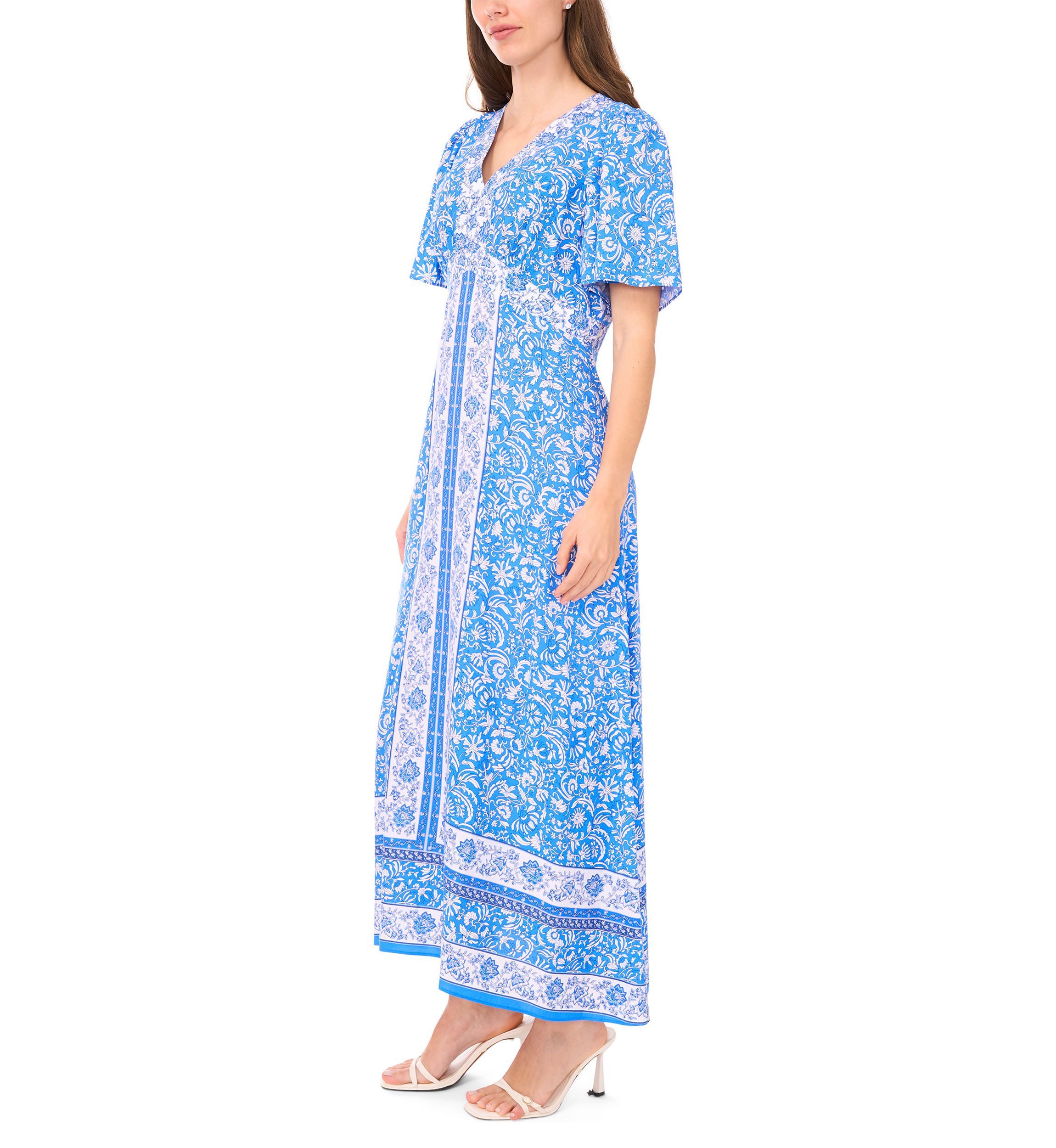 Womens Sleeveles V-Neck Printed Maxi Dress