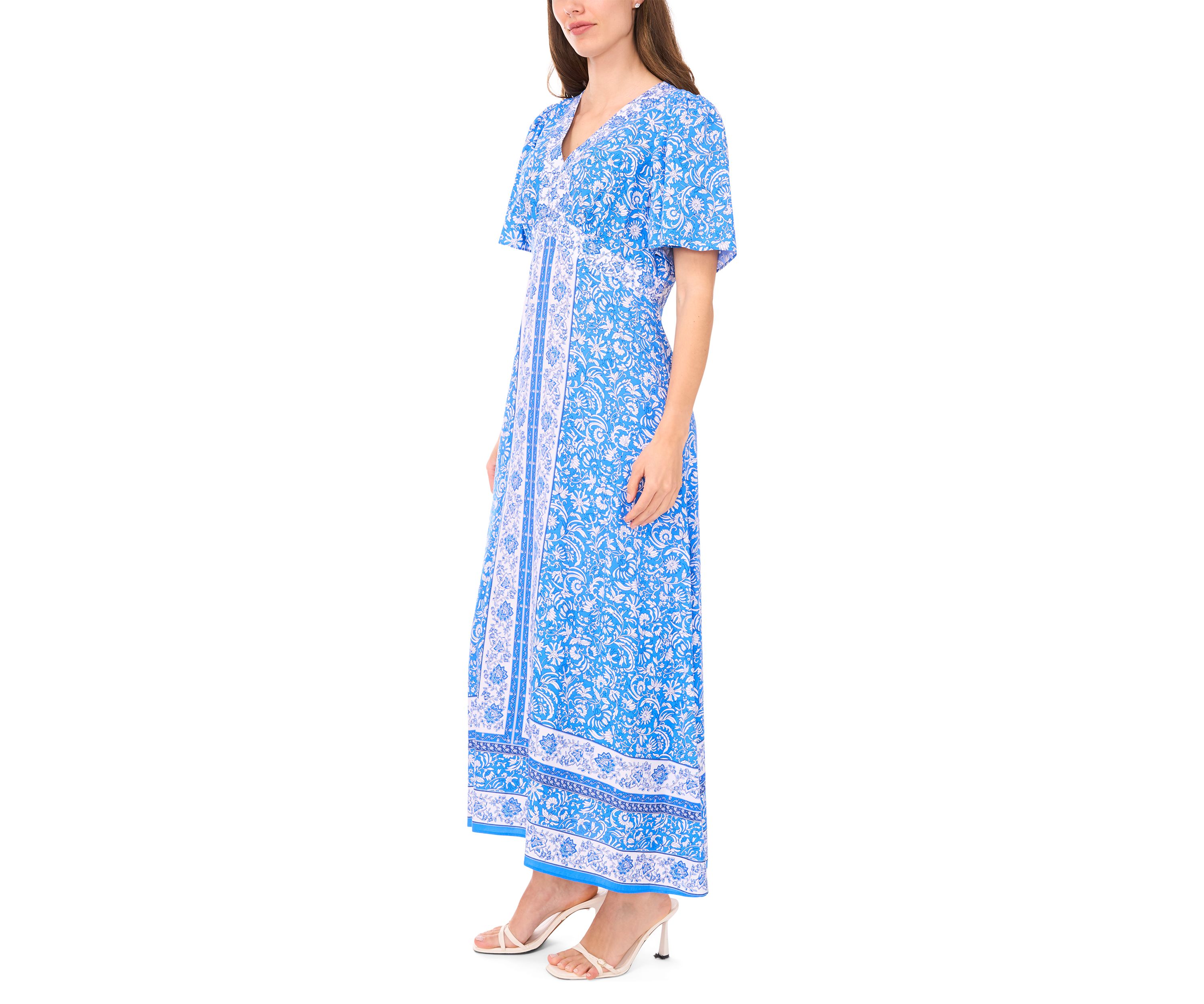 Womens Sleeveles V-Neck Printed Maxi Dress