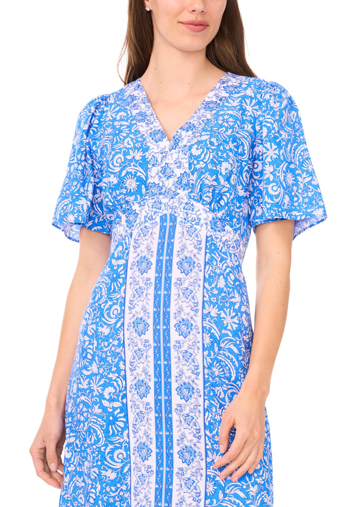 Womens Sleeveles V-Neck Printed Maxi Dress