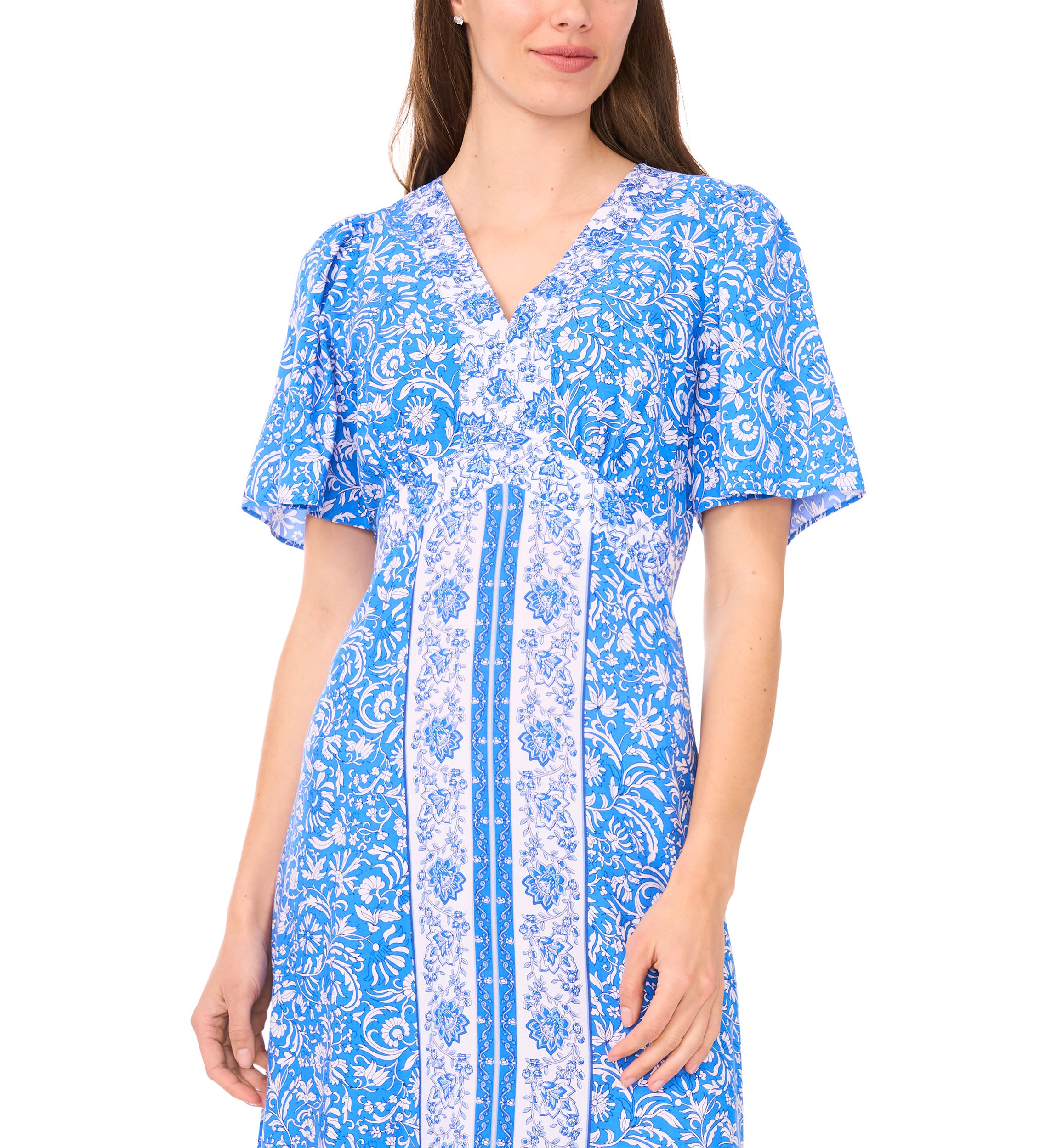 Womens Sleeveles V-Neck Printed Maxi Dress