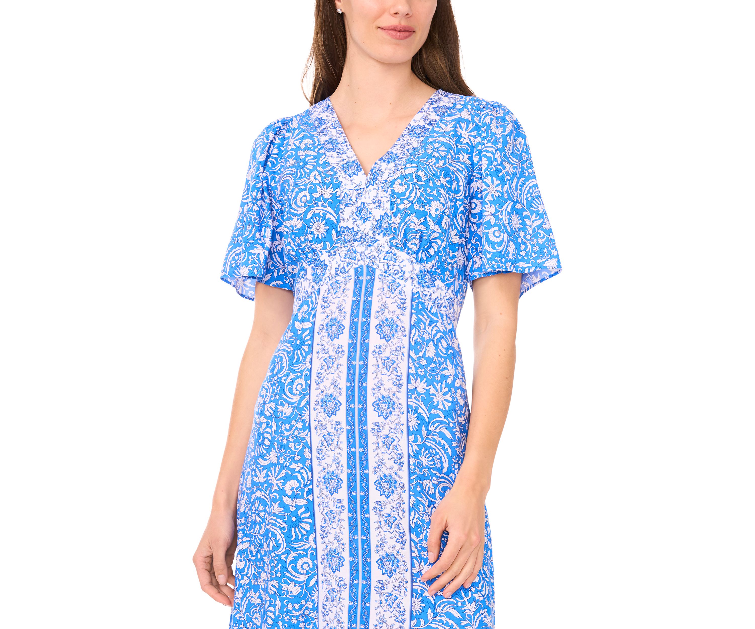Womens Sleeveles V-Neck Printed Maxi Dress