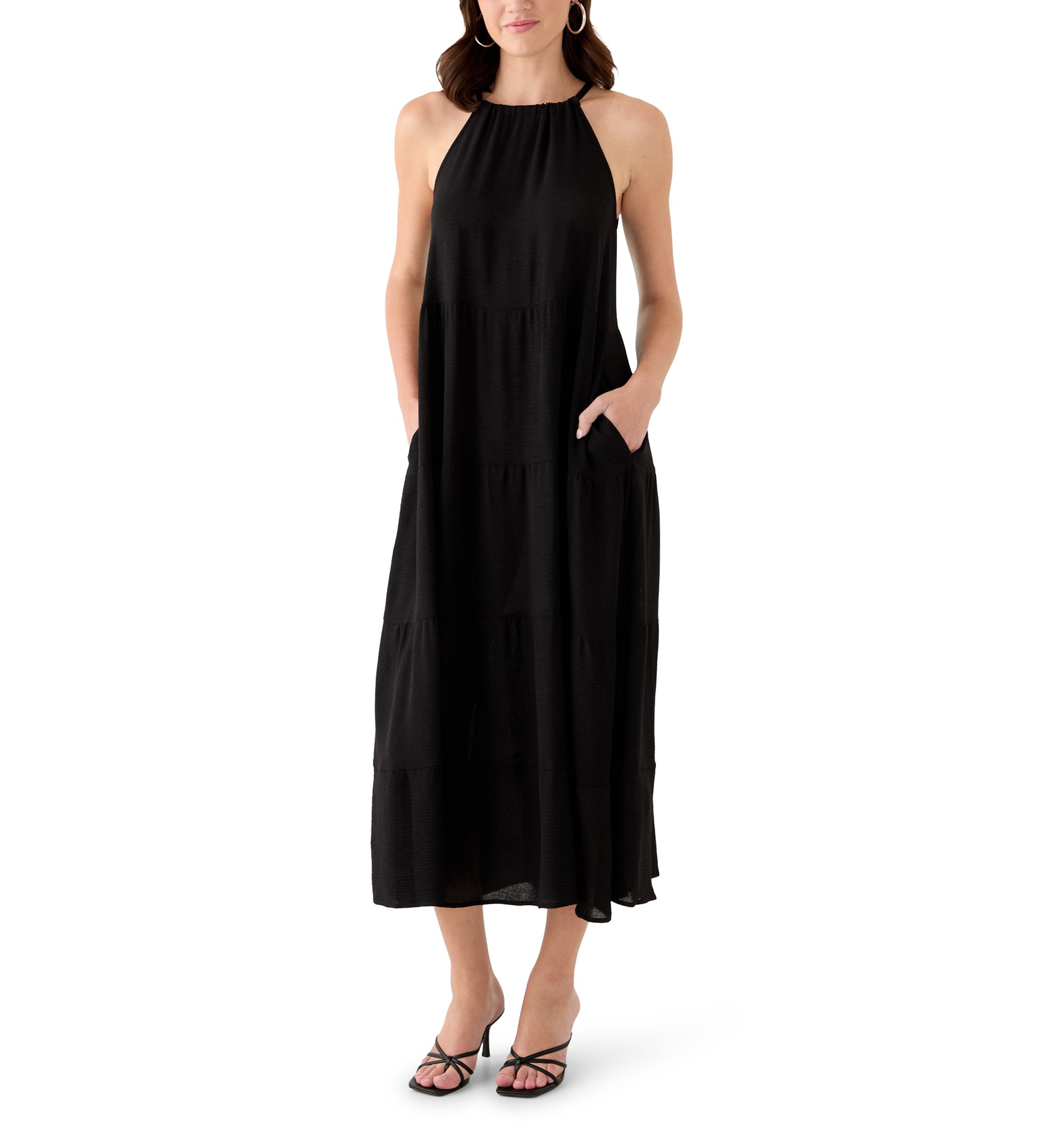 Womens High Neck Tiered Maxi Dress