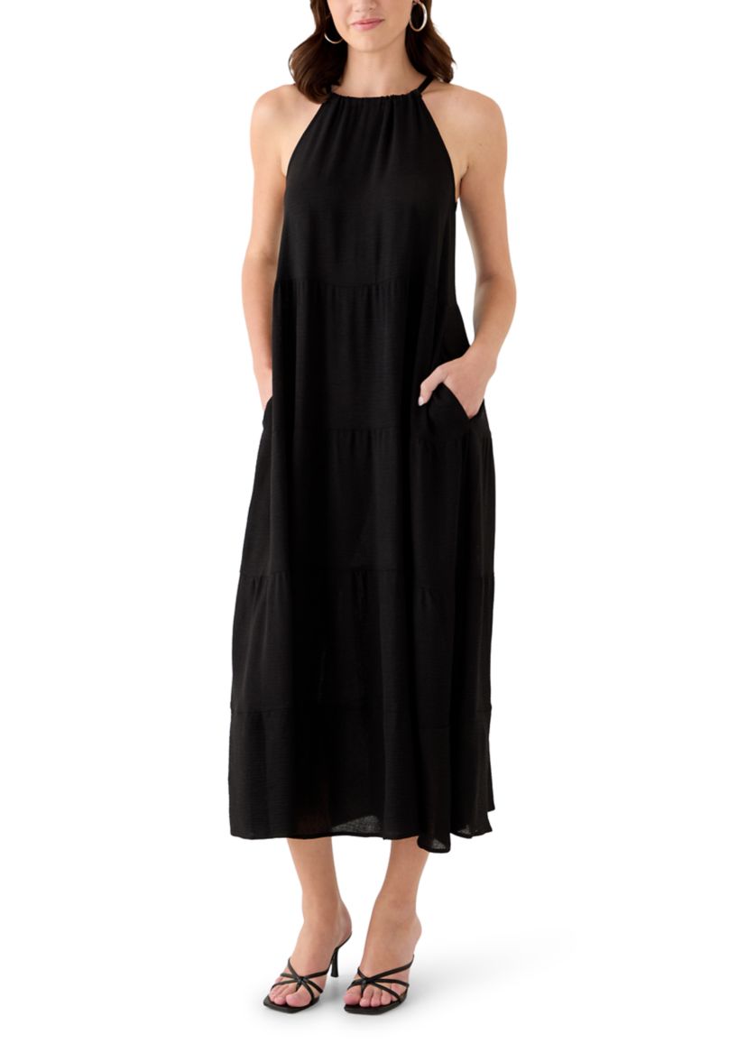 Womens High Neck Tiered Maxi Dress